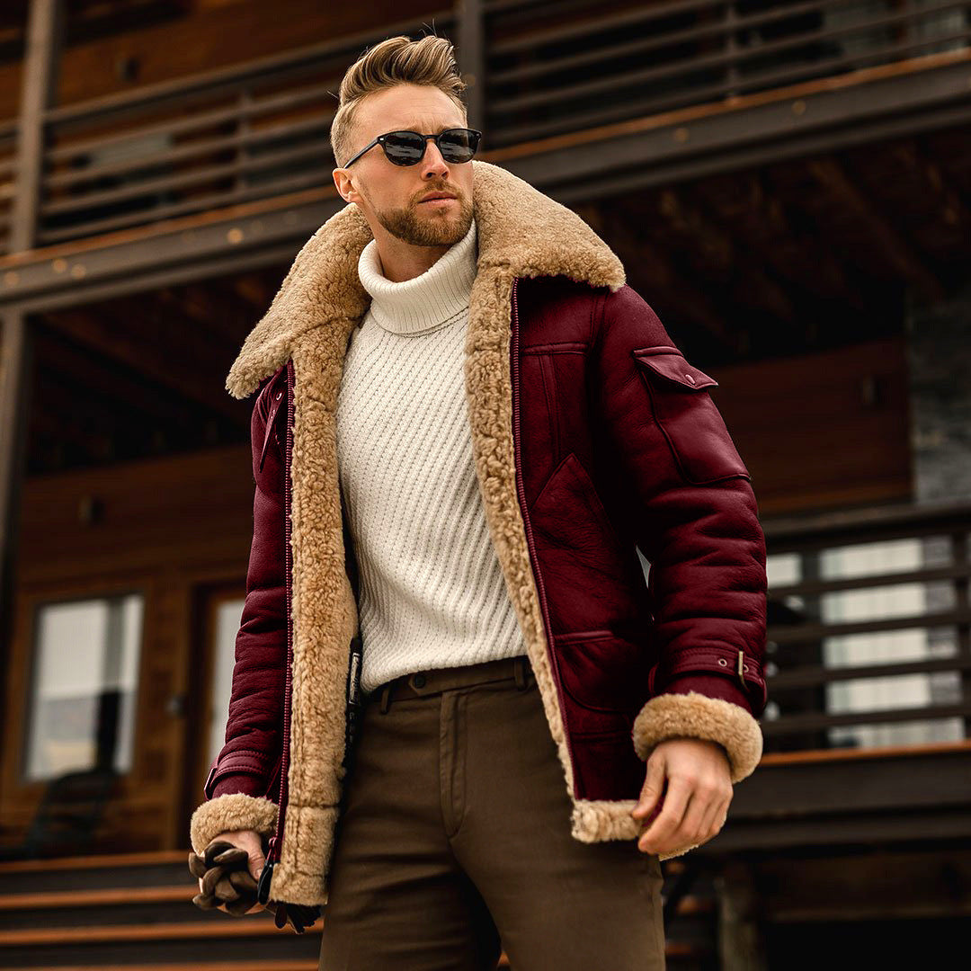 Men’s Shearling Aviator Jacket | Warm Faux Leather Pilot Coat