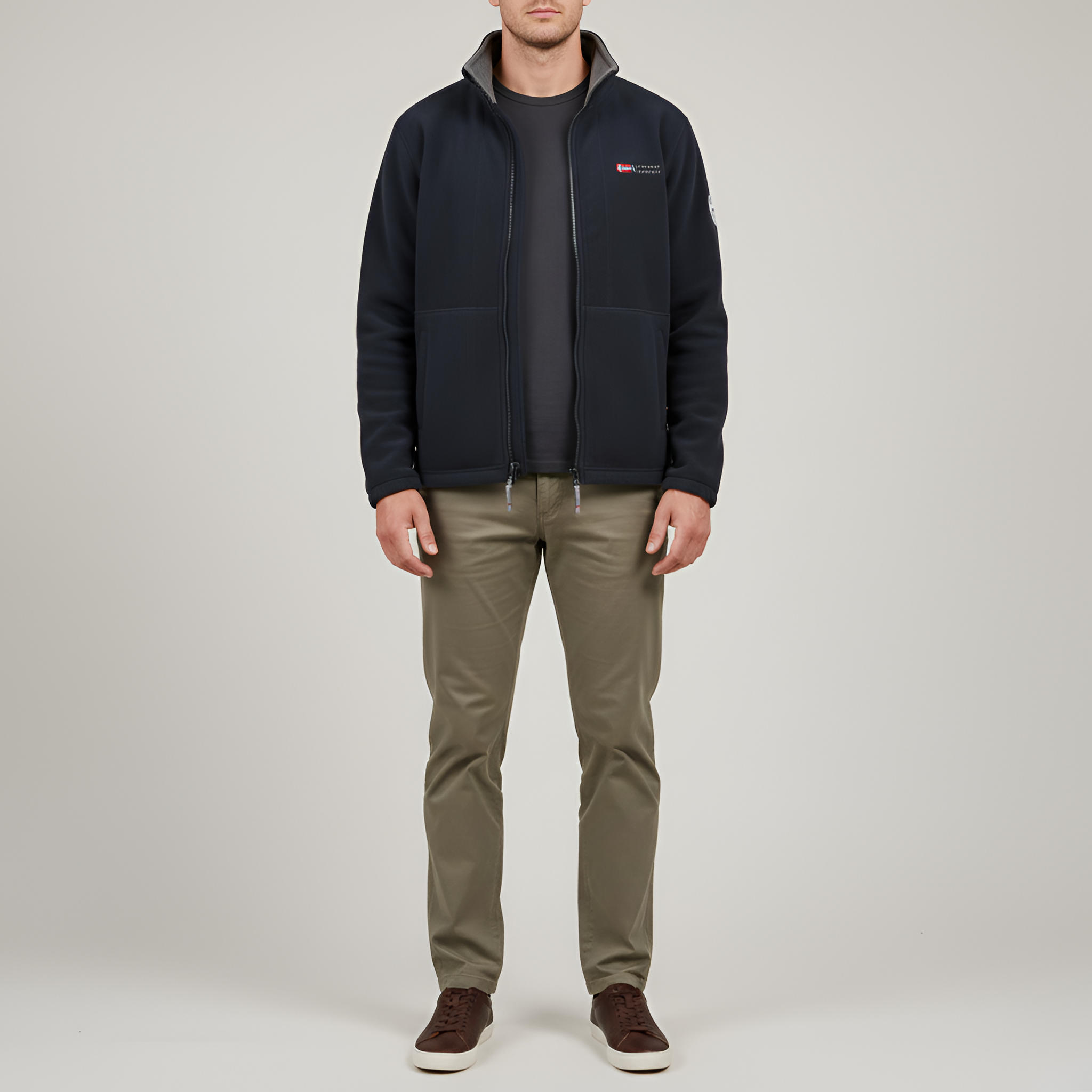 Pánska fleecová bunda By Assuli so zipsom a stojacím golierom, polyesterová vonkajšia bunda