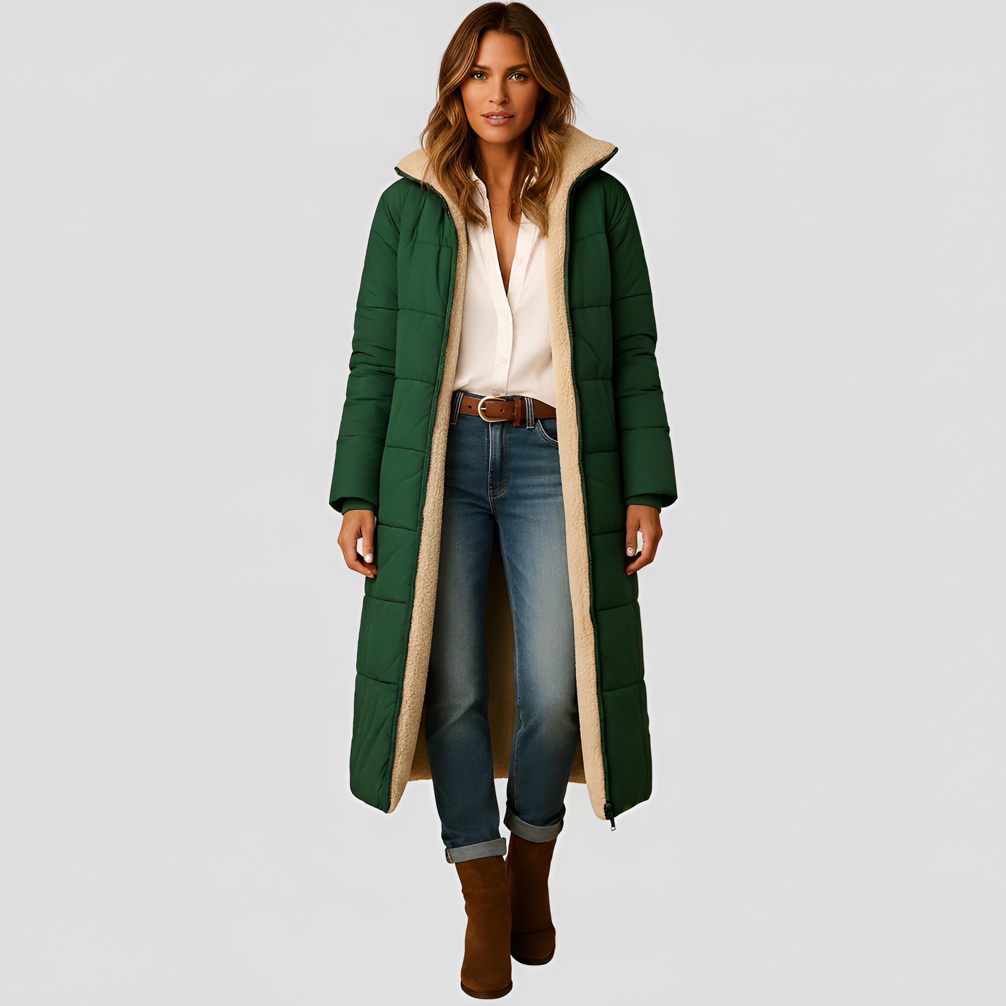 By Assuli Women’s Long Quilted Puffer Coat with Hooded Teddy Lining Winter Jacket