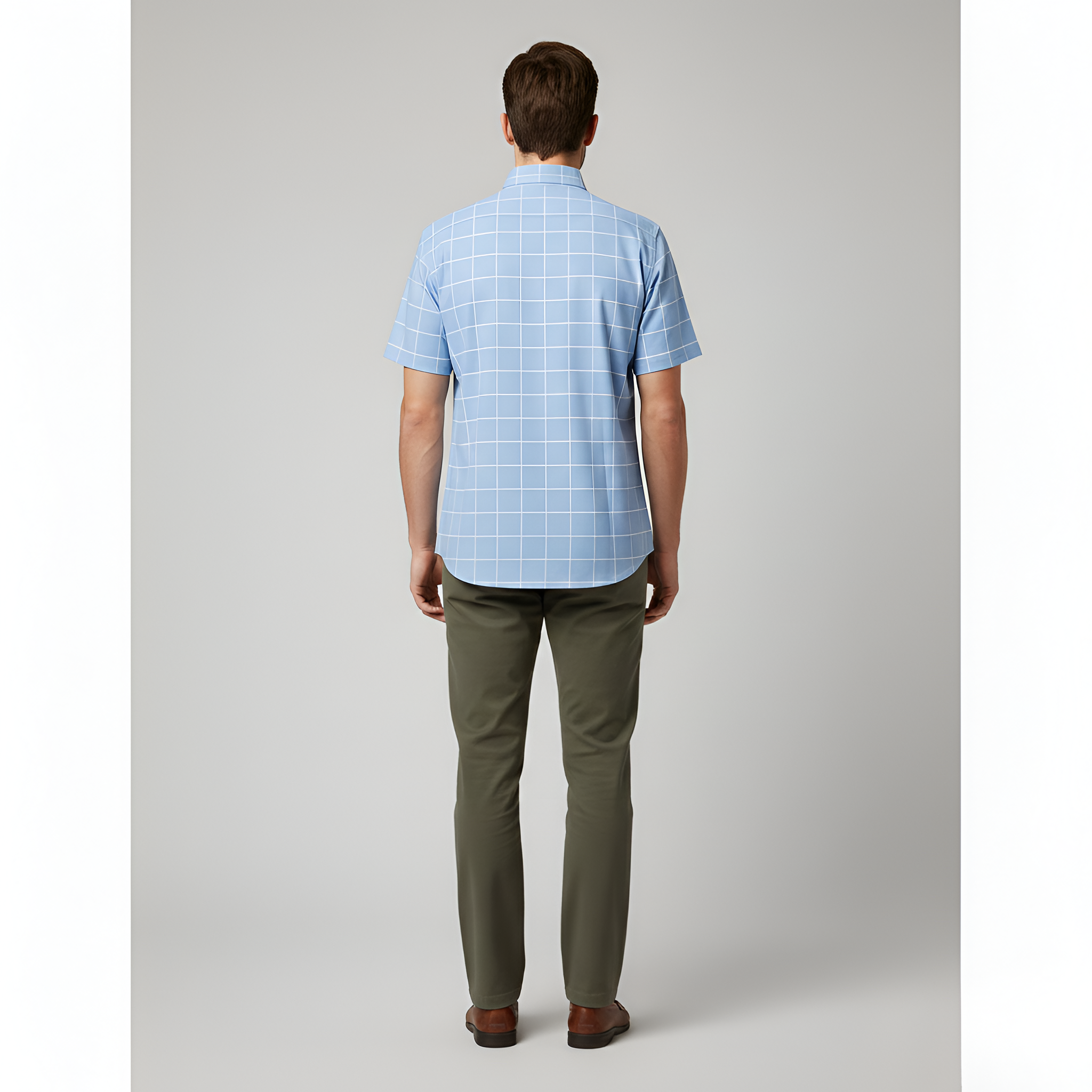 Męska koszula z krótkim rękawem z bawełny zapinana na guziki w kratę