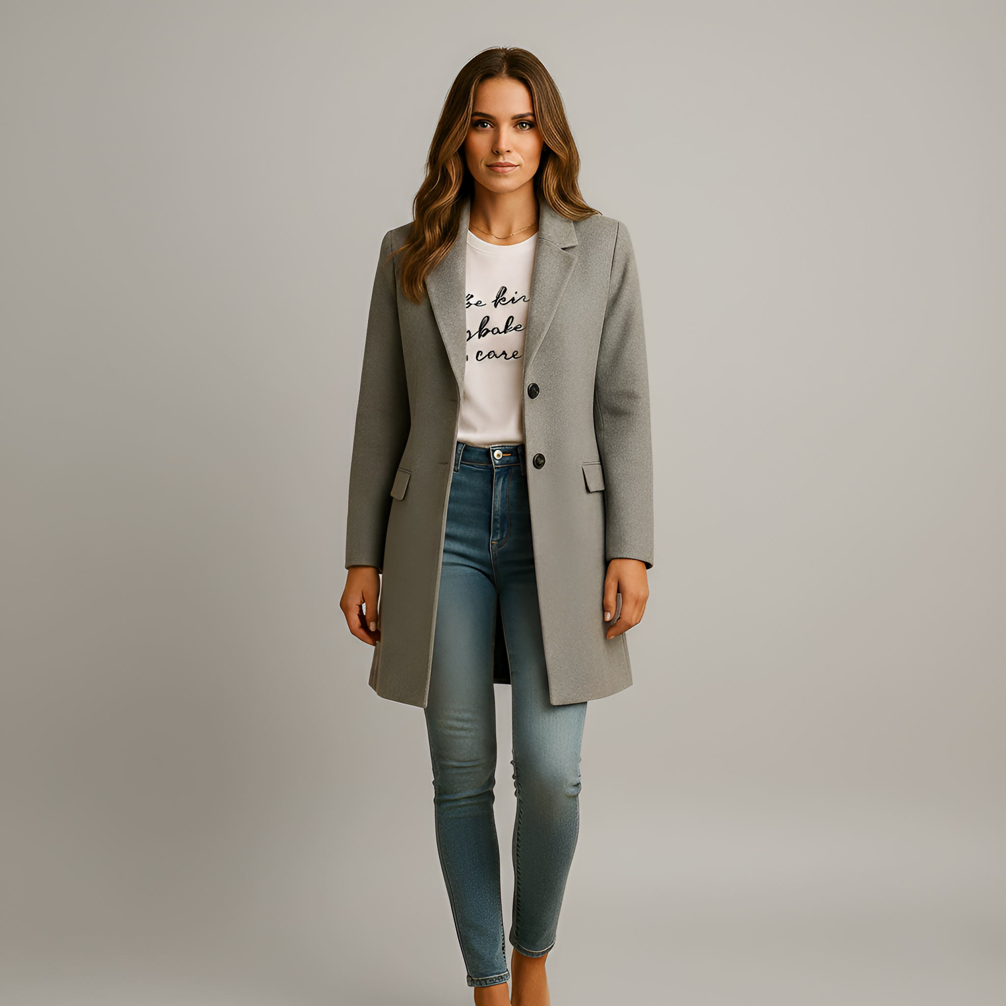 By Assuli női szabott gyapjúkeverék kabát középhosszú, gombos elülső rész