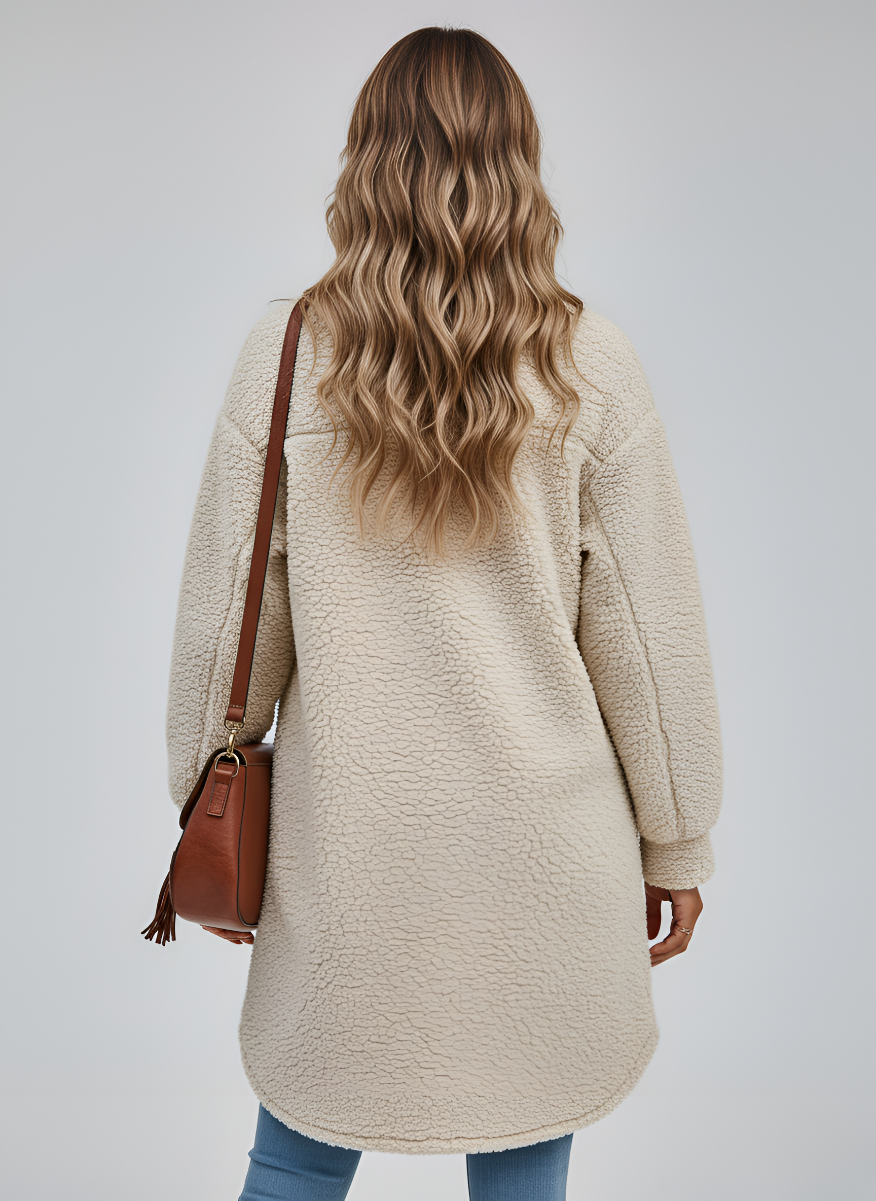 Abrigo de mujer de piel sintética tipo oso, de longitud media, con botones al frente, chaqueta de invierno