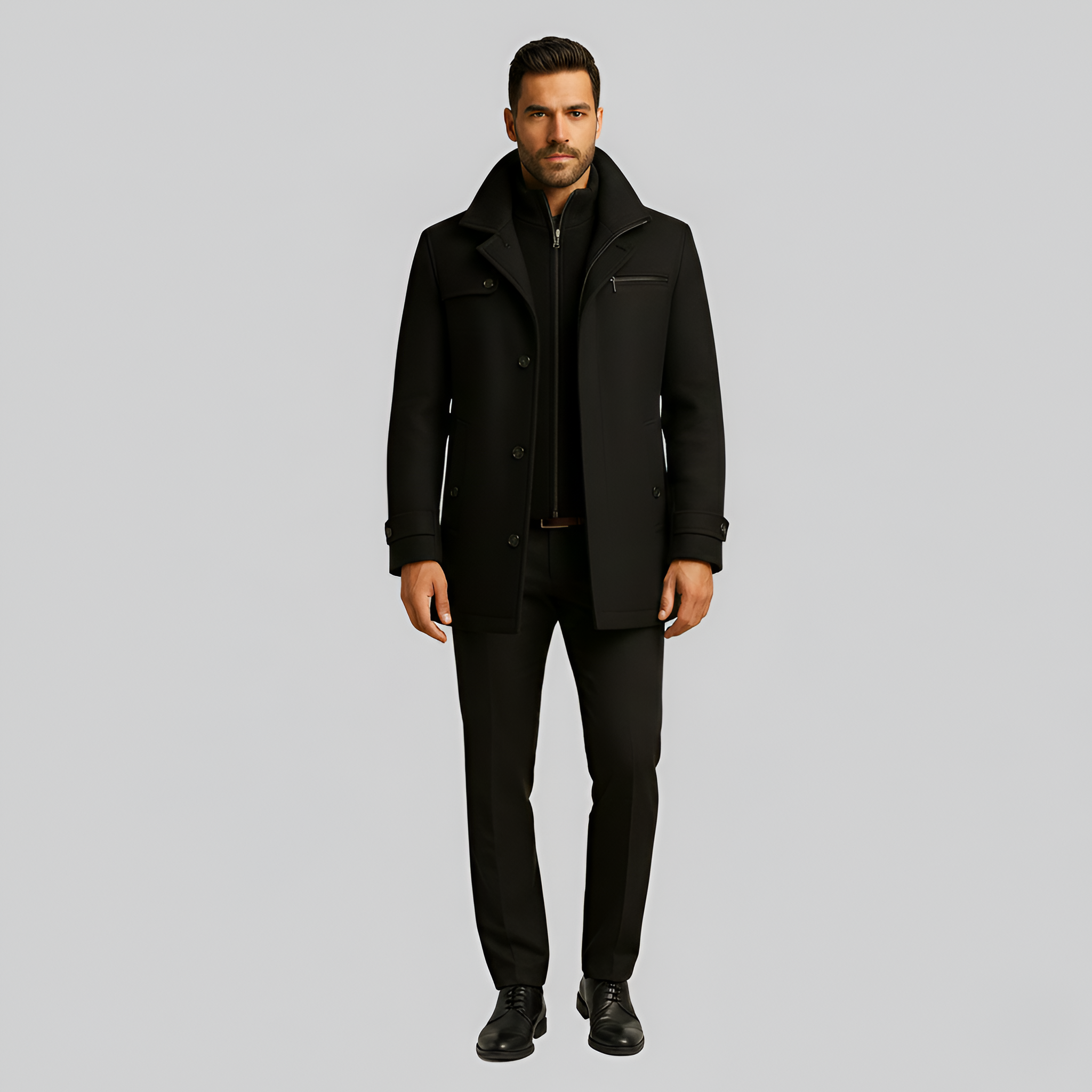 Manteau d'hiver pour homme en mélange de laine By Assuli avec col montant et poches zippées