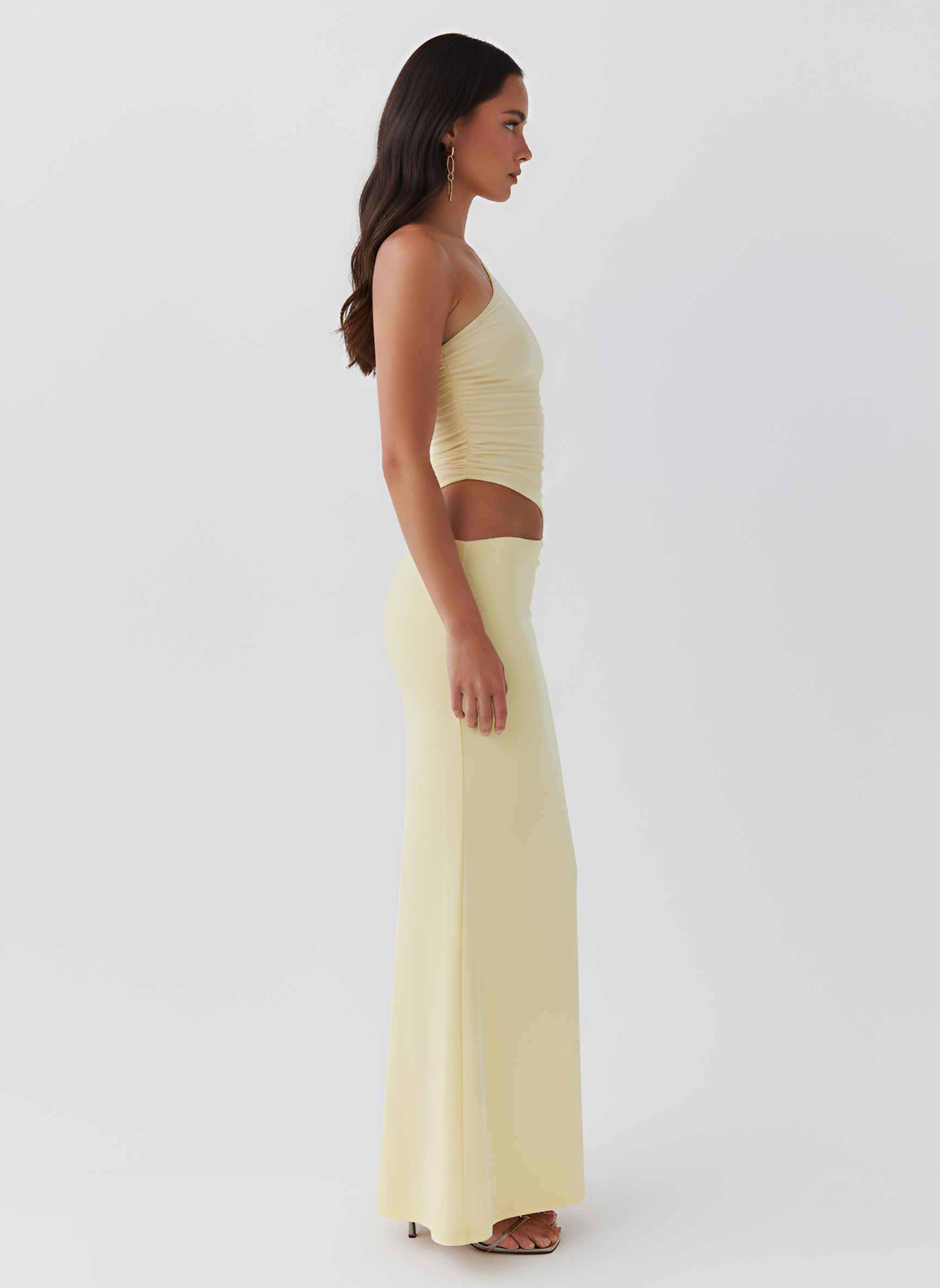 Vestido largo ajustado de una sola manga para mujer con abertura, para ocasiones de noche