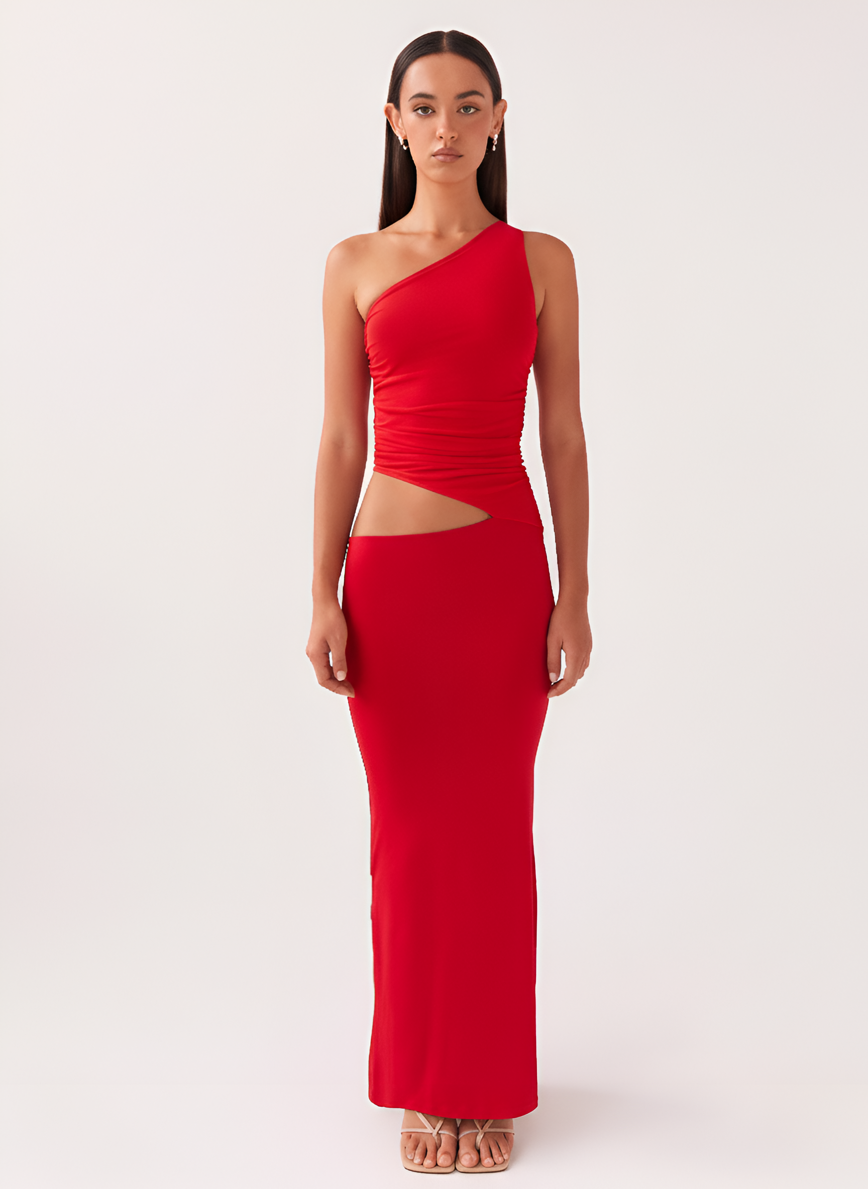 Vestido largo ajustado de una sola manga para mujer con abertura, para ocasiones de noche