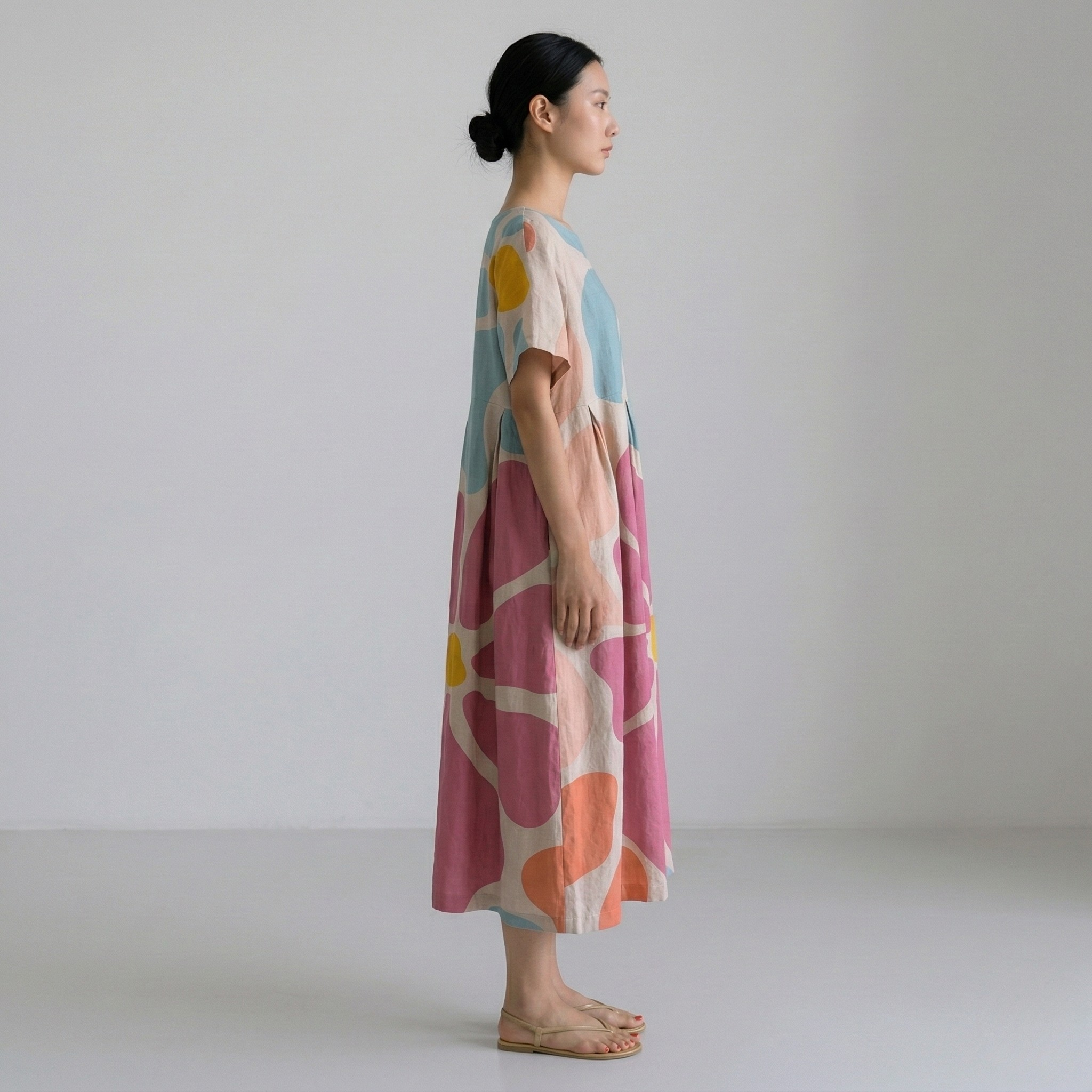 Abito Maxi Donna Oversize con Stampa Floreale, Maniche Corte, Vestibilità Ampia, Abito Casual