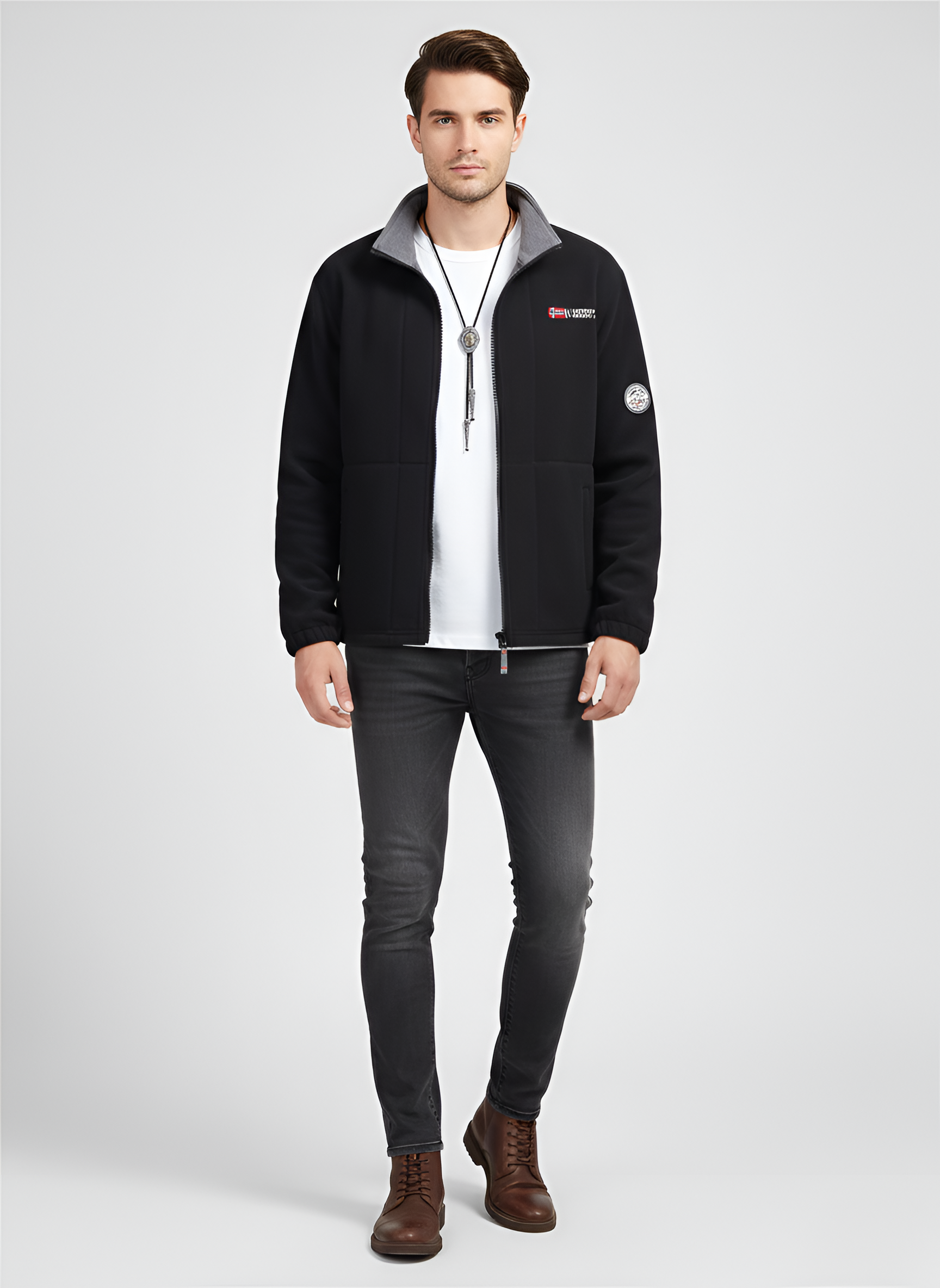 Męska kurtka polarowa na zamek z kołnierzem stójką, kurtka codzienna na zewnątrz