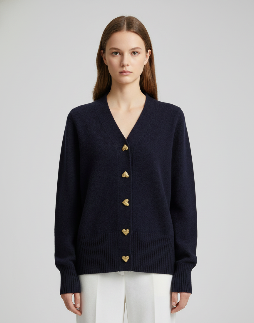 By Assuli women’s knit cardigan with heart-button design