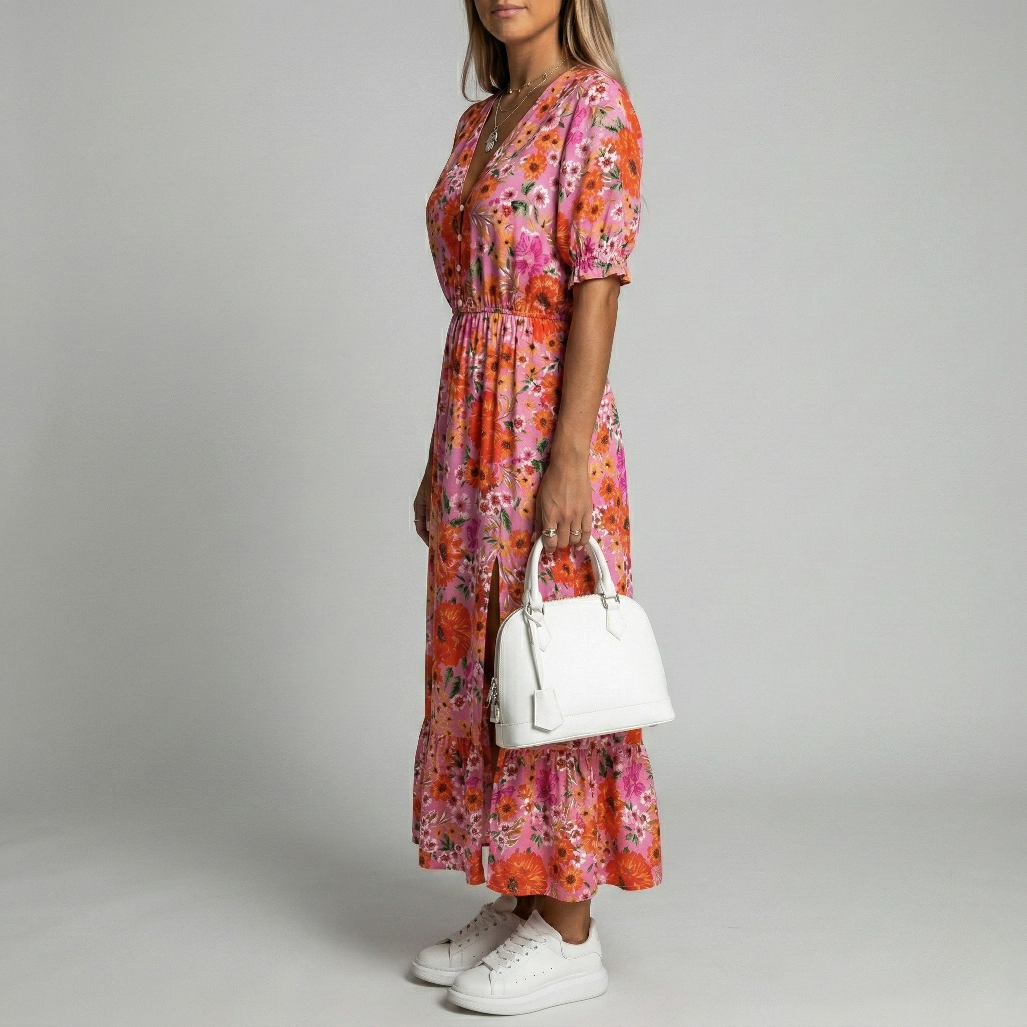 Robe midi d'été pour femmes avec imprimé floral et col en V