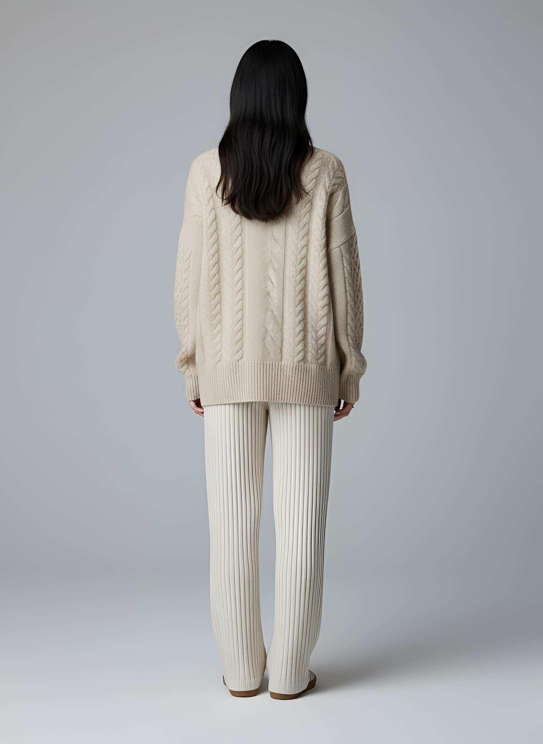 Dame kabelstrikket cardigan med lynlås i uldblanding