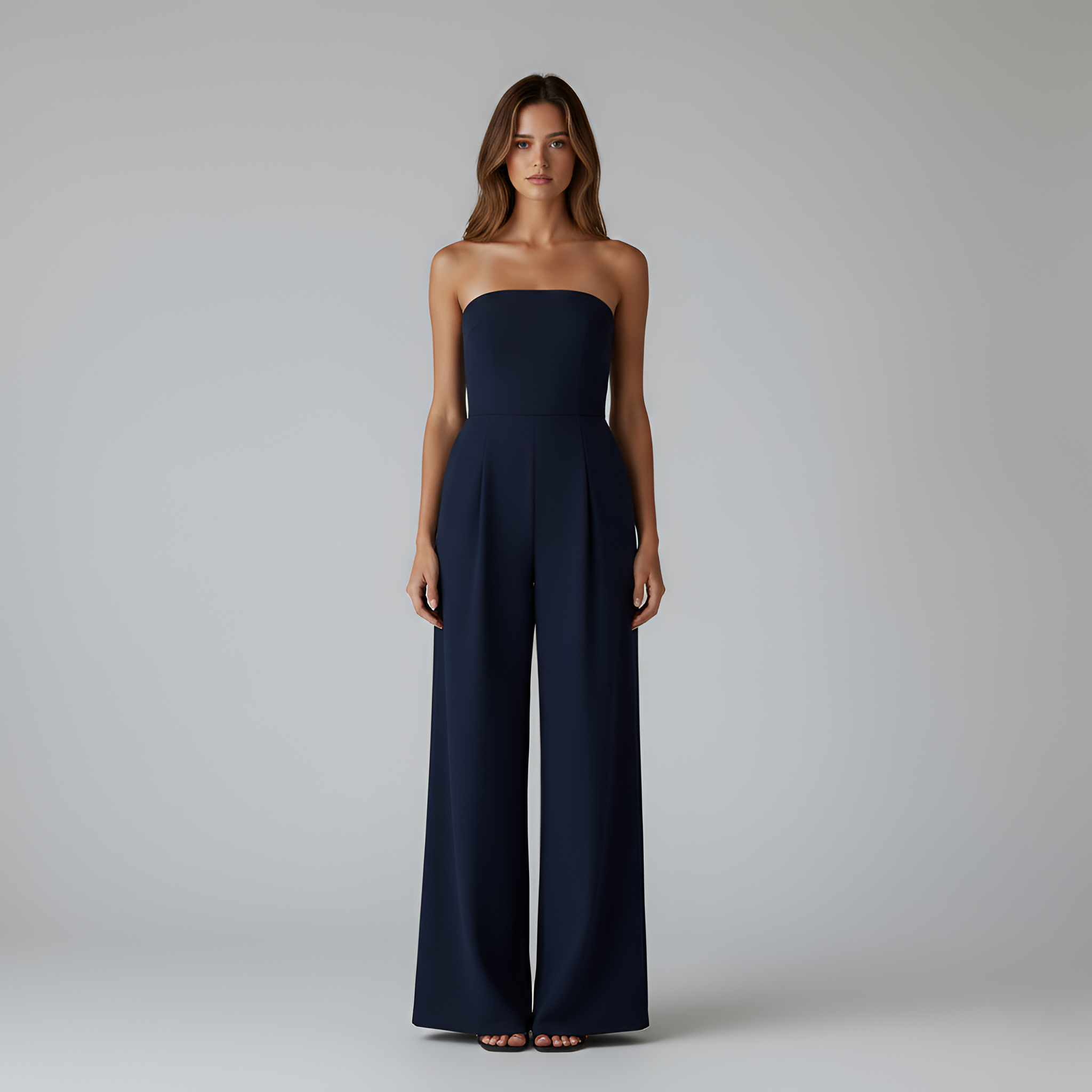 Mono de mujer sin tirantes, de pierna ancha con bolsillos, ajuste entallado