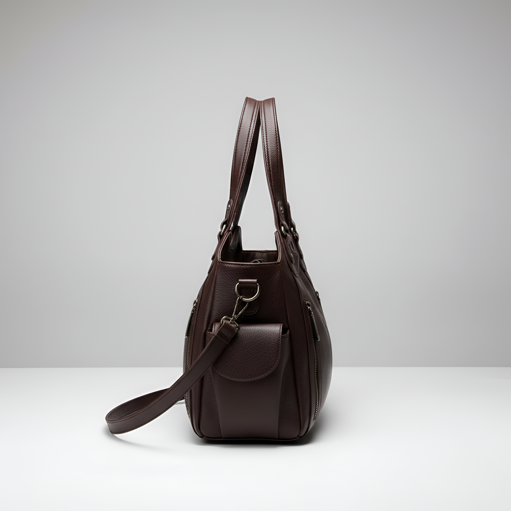 Sac fourre-tout pour femme en cuir véritable avec poches à fermeture éclair et bandoulière
