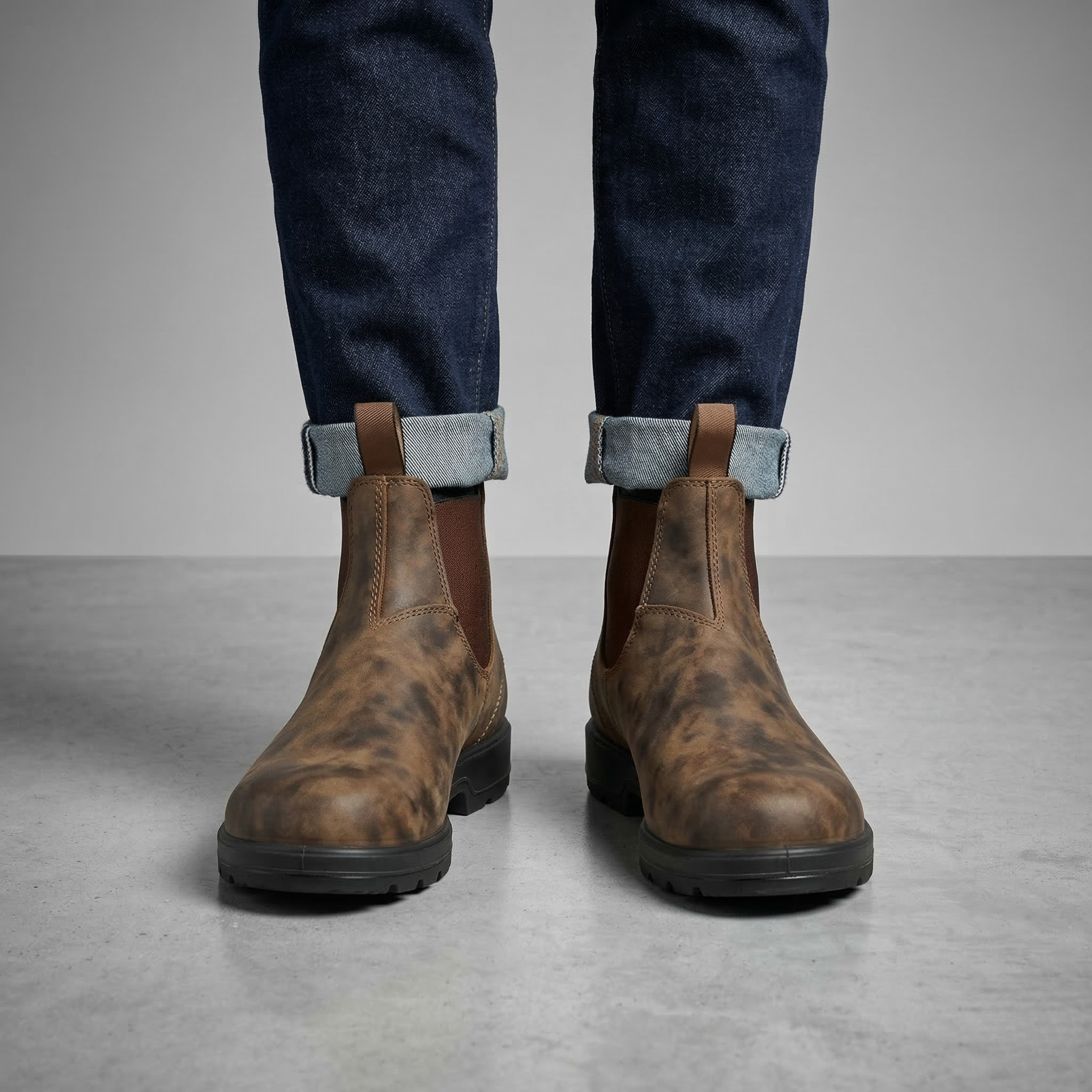 Stivali Chelsea da Uomo in Pelle con Elastico Laterale, Slip-On alla Caviglia, Stivali da Lavoro e Casual