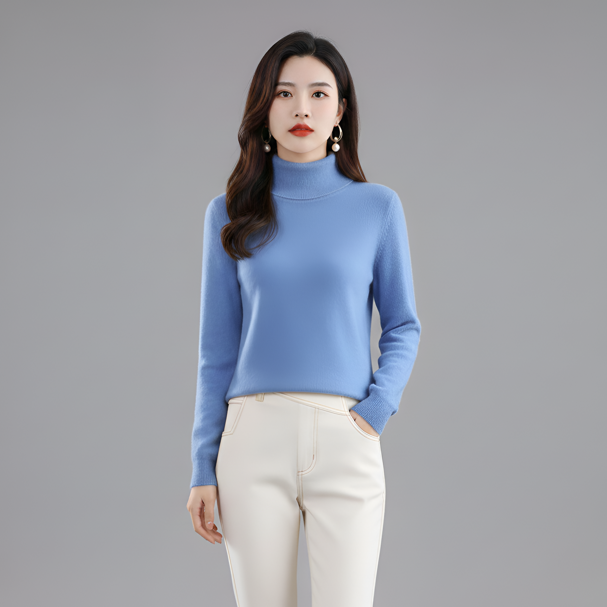 By Assuli Women’s Turtleneck Knit Sweater Slim Fit Long Sleeve Top