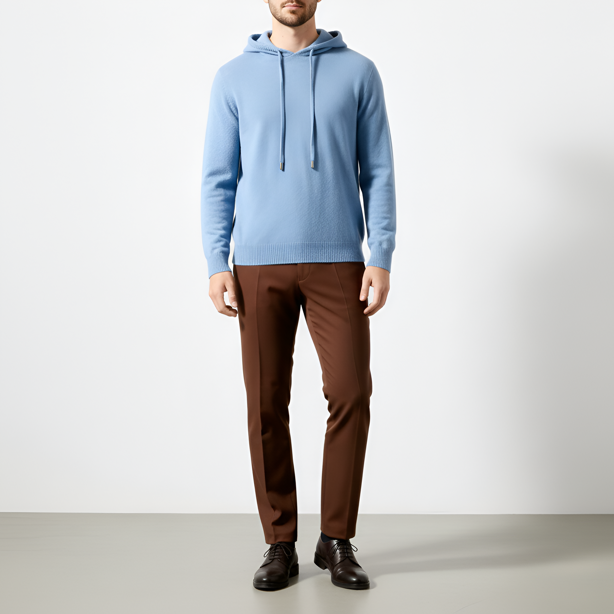 Pánska vlnená pletená mikina s kapucňou na šnúrku a rebrovanými manžetami