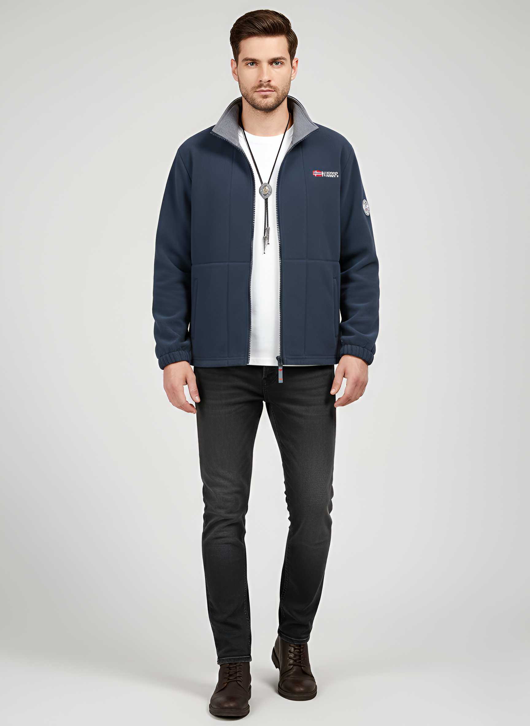 Męska kurtka polarowa na zamek z kołnierzem stójką, kurtka codzienna na zewnątrz