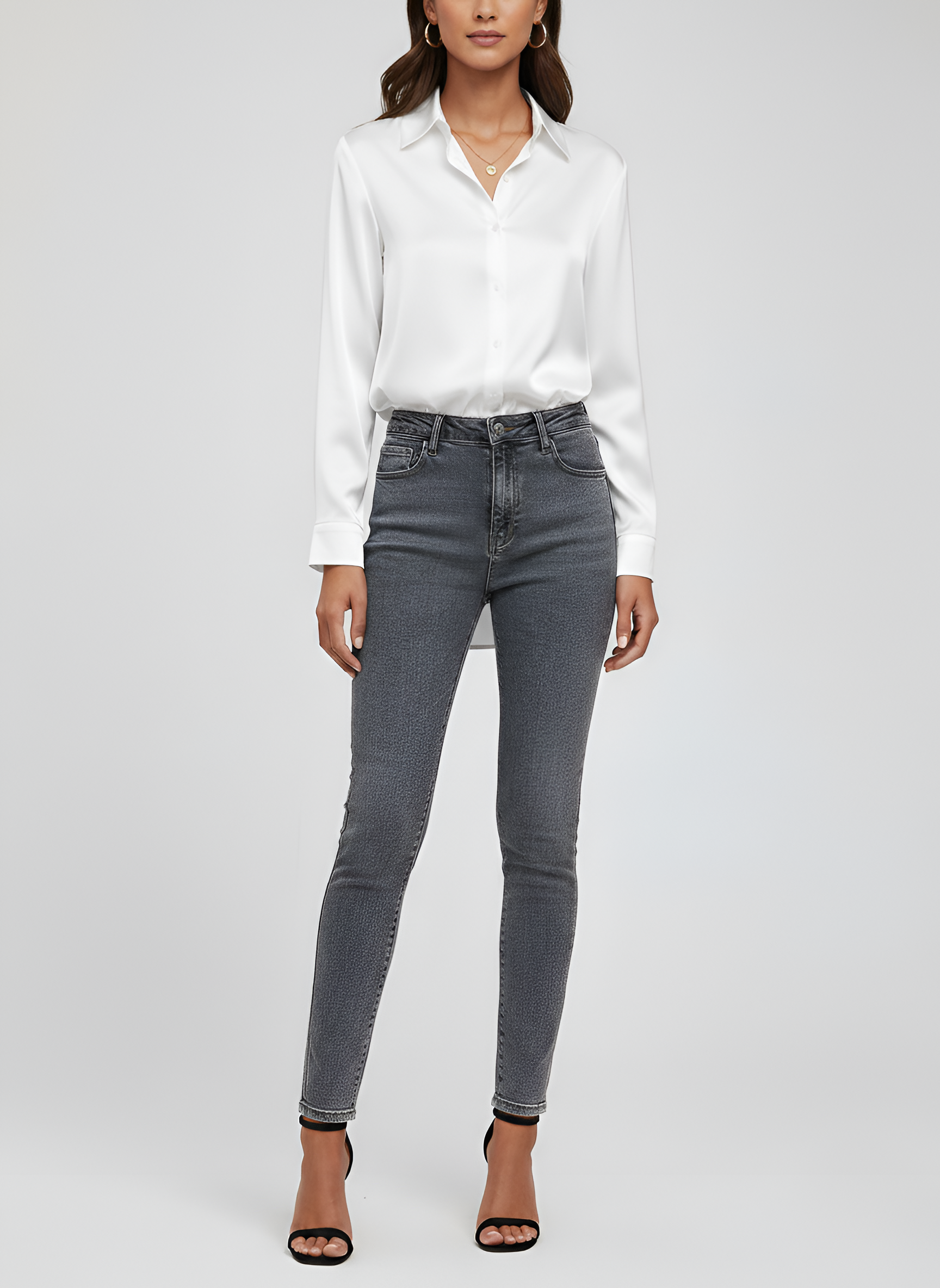 Women’s Satin Tie Front Blouse Long Sleeve Button Up Shirt