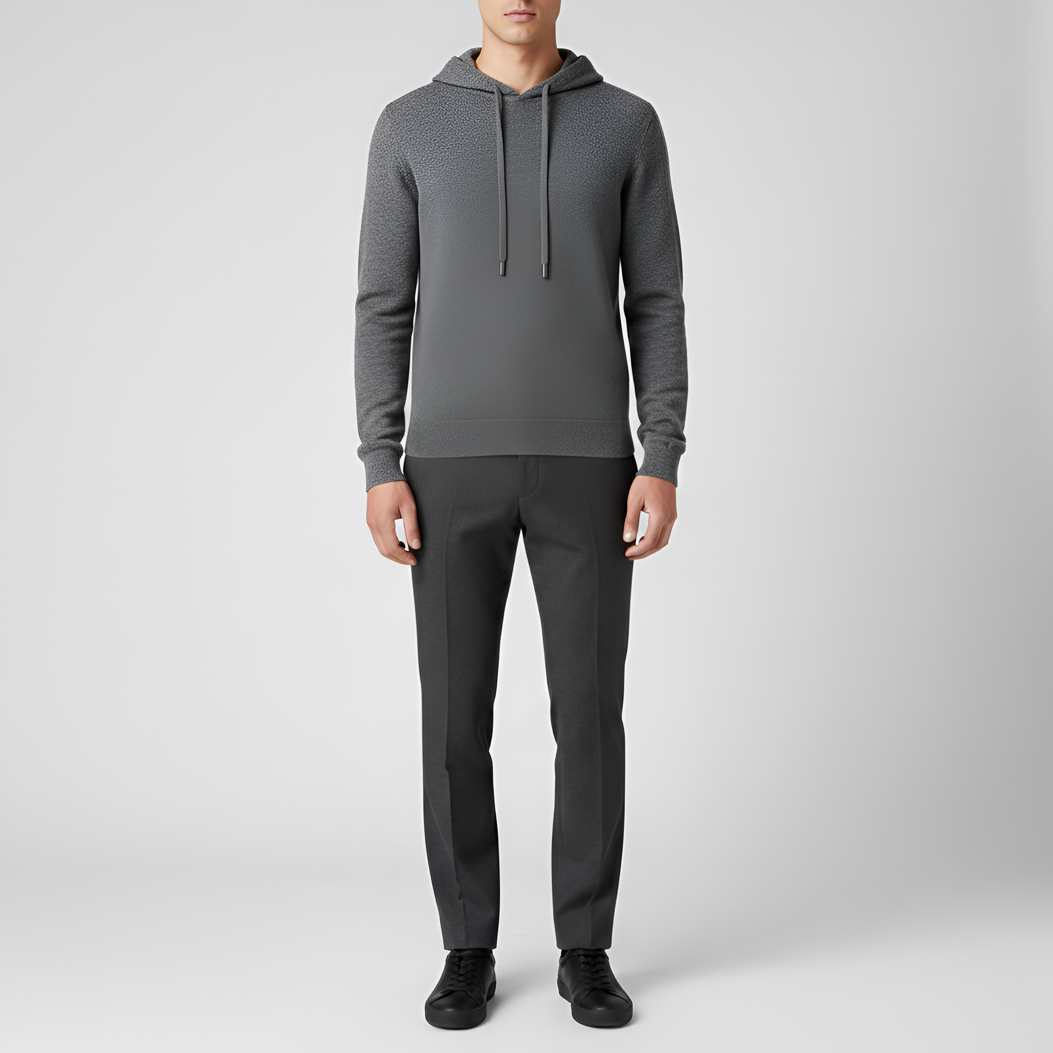 Férfi kötött kapucnis gyapjúkeverék pulóver húzózsinóros kapucnival