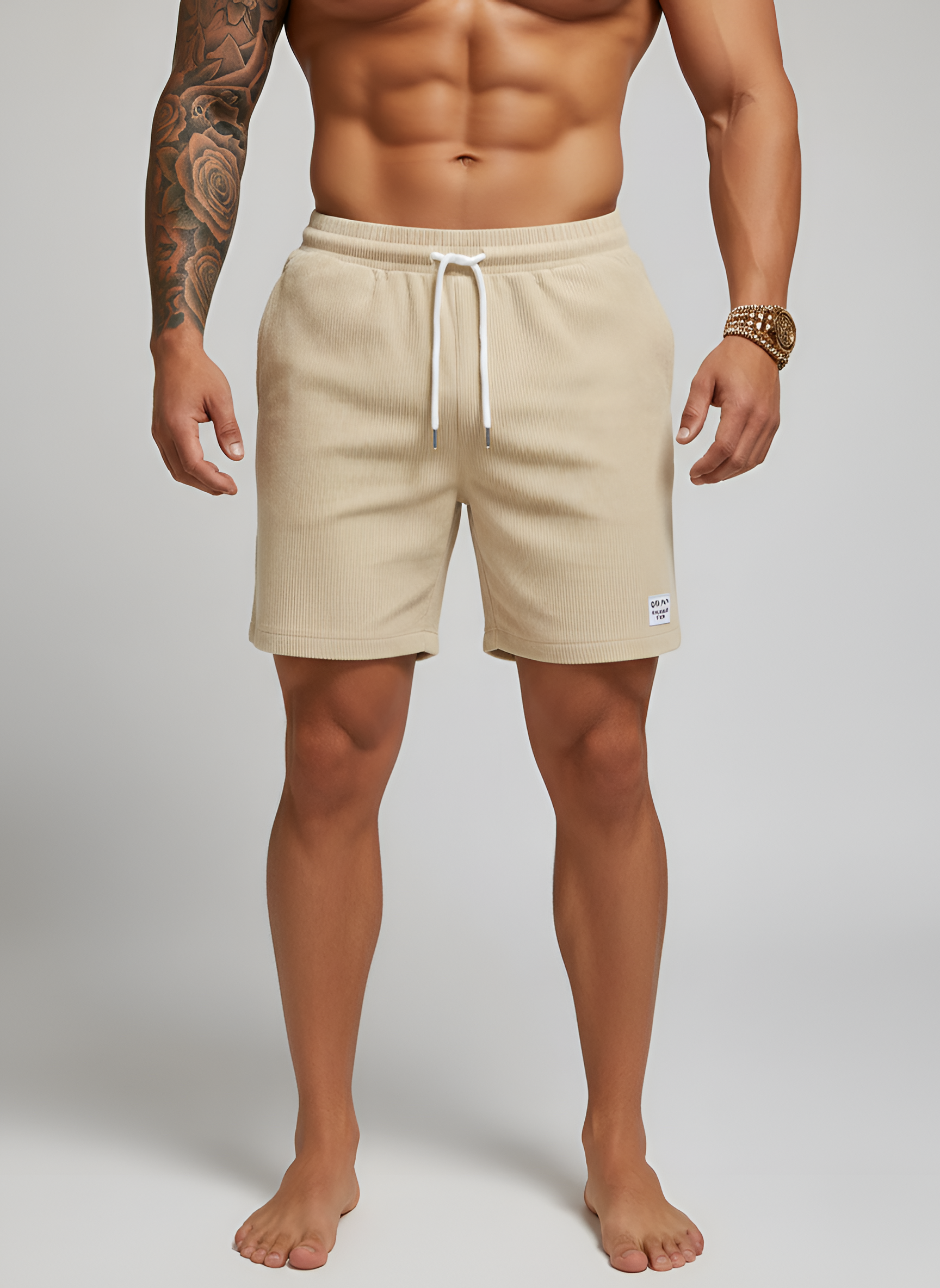 Calções com Cordão em Veludo Cotelê para Homem, com Bolsos, Ajuste Casual