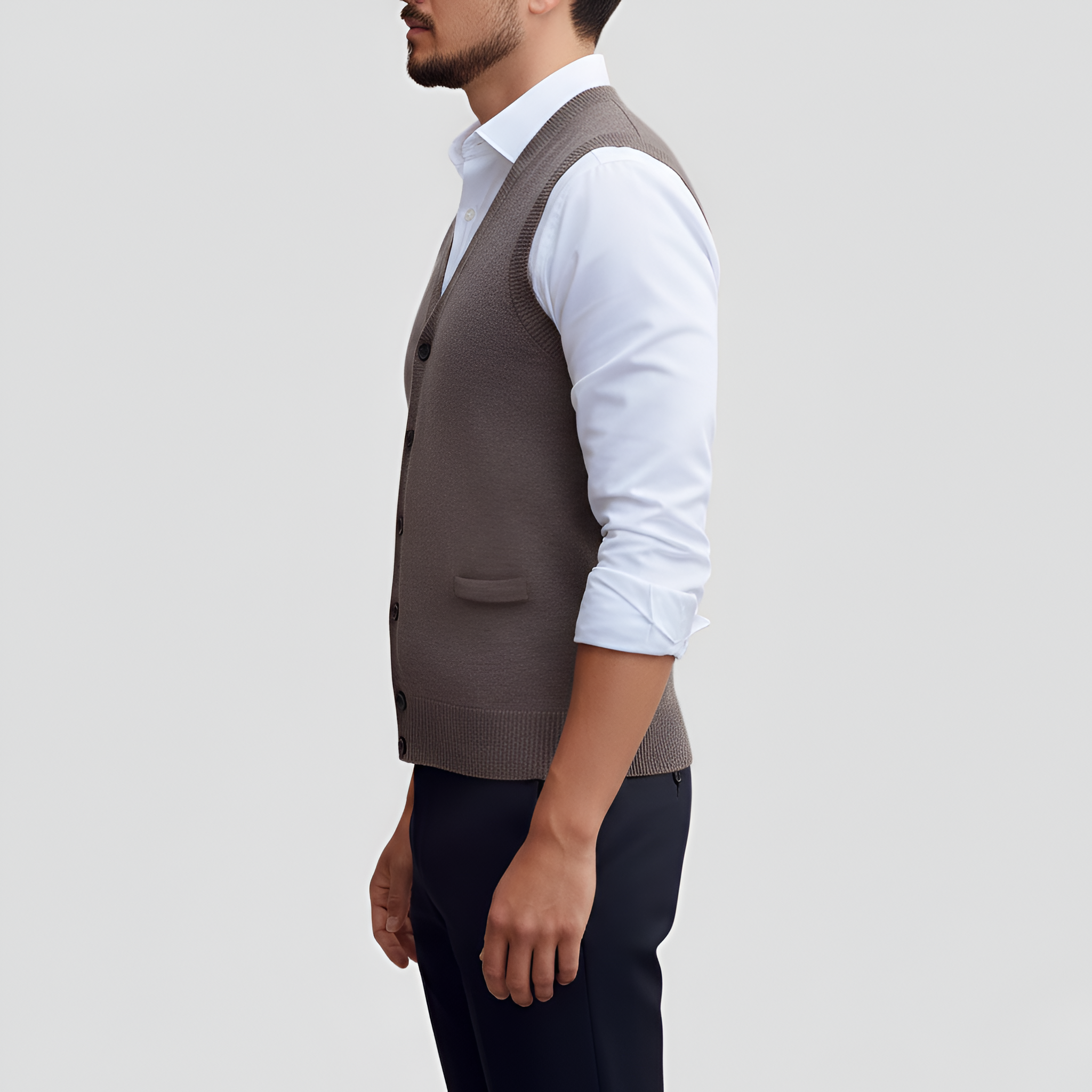 Colete de Malha para Homem Gola em V Botões à Frente Colete para Sobreposição