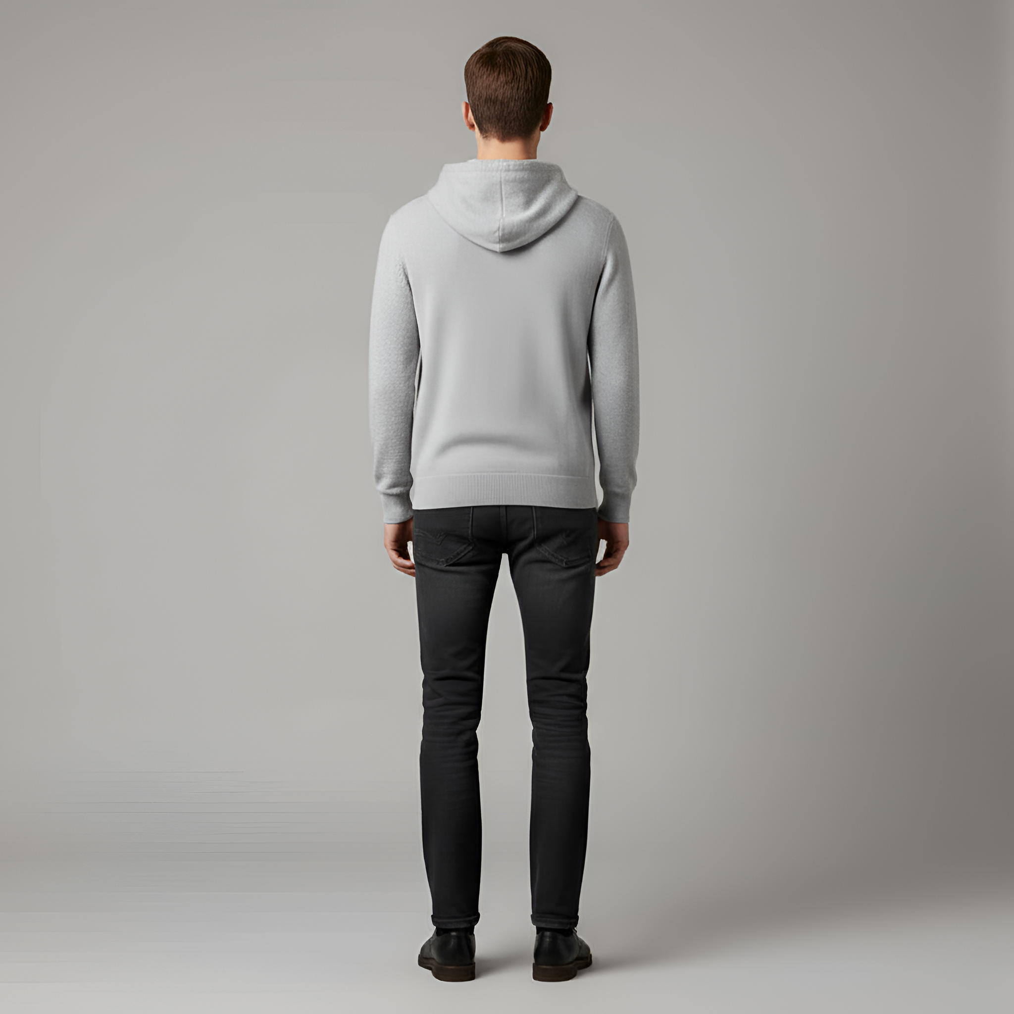 Férfi kötött kapucnis gyapjúkeverék pulóver húzózsinóros kapucnival