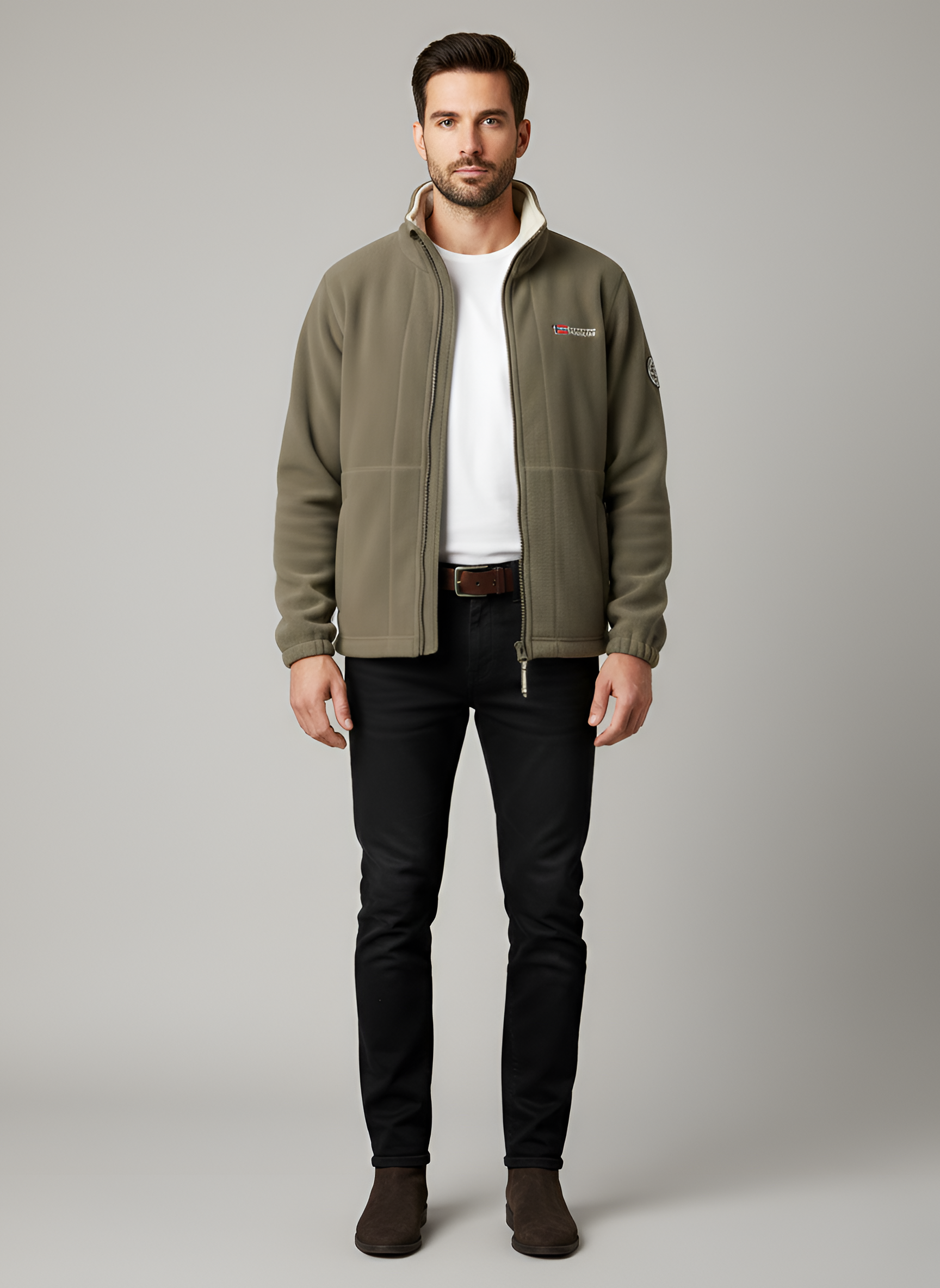 Męska kurtka polarowa na zamek z kołnierzem stójką, kurtka codzienna na zewnątrz