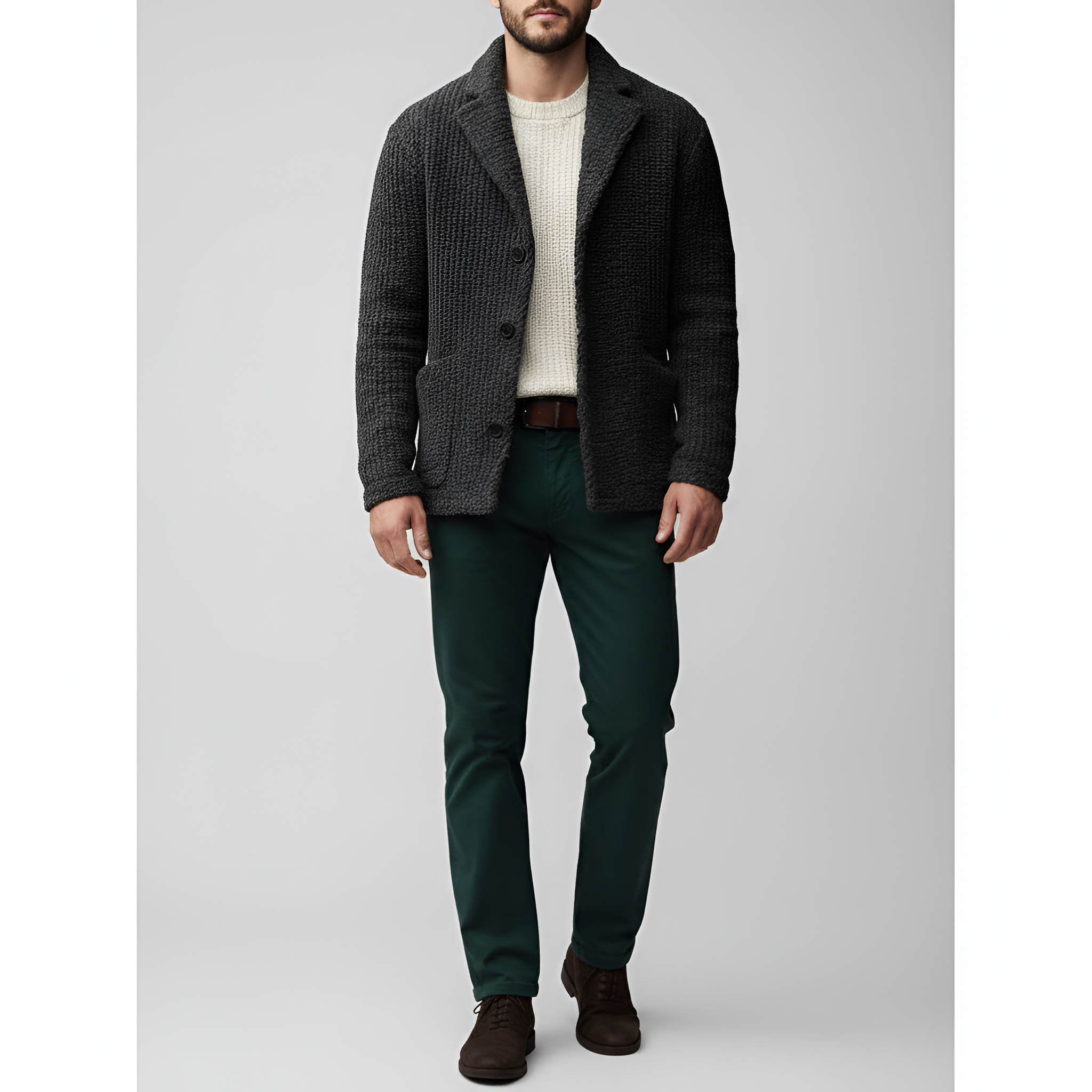 Férfi gyapjúkeverék kötött kabát gombos elülső hétköznapi télikabát