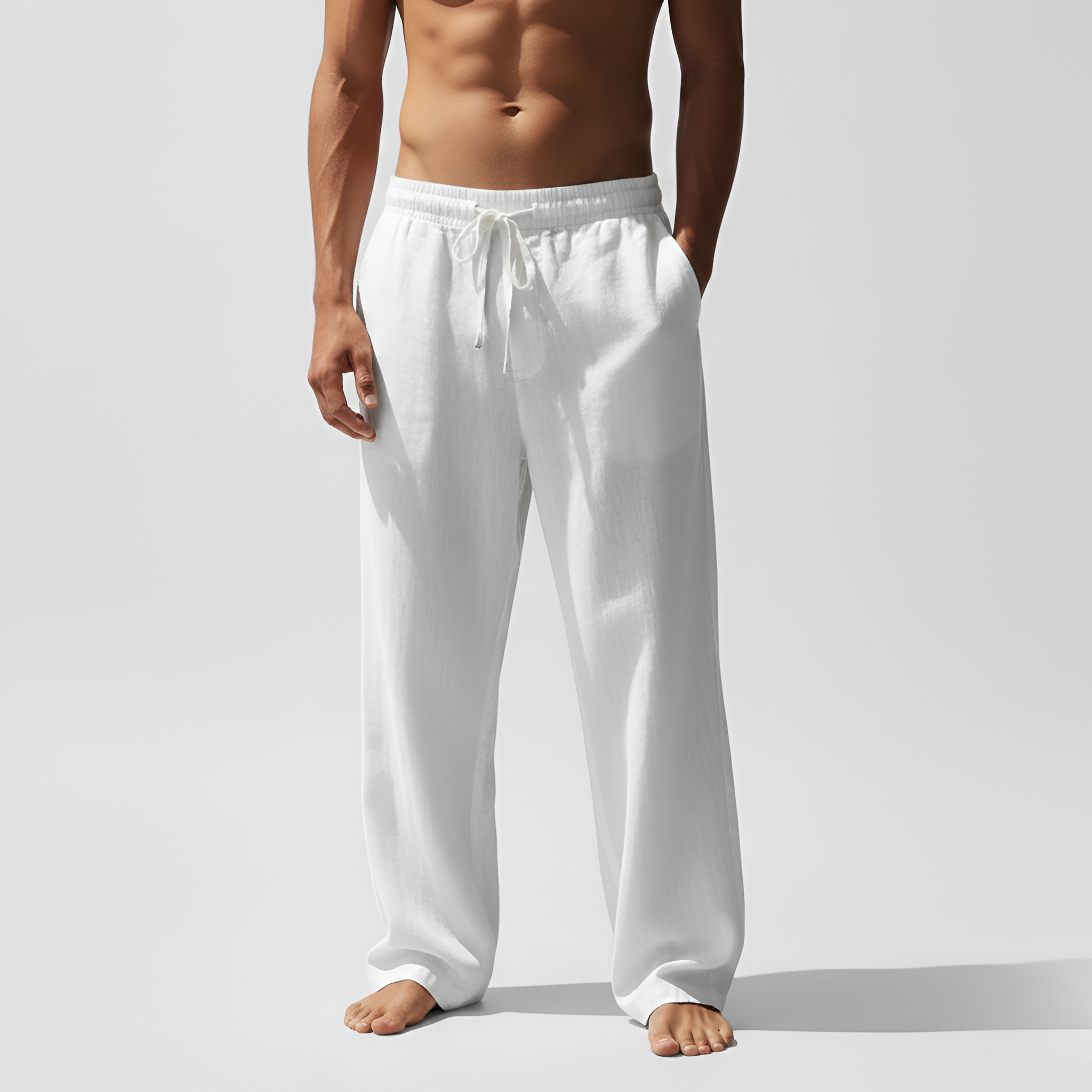 Męskie spodnie do domu z sznurkiem w pasie, luźny krój, mieszanka bawełny