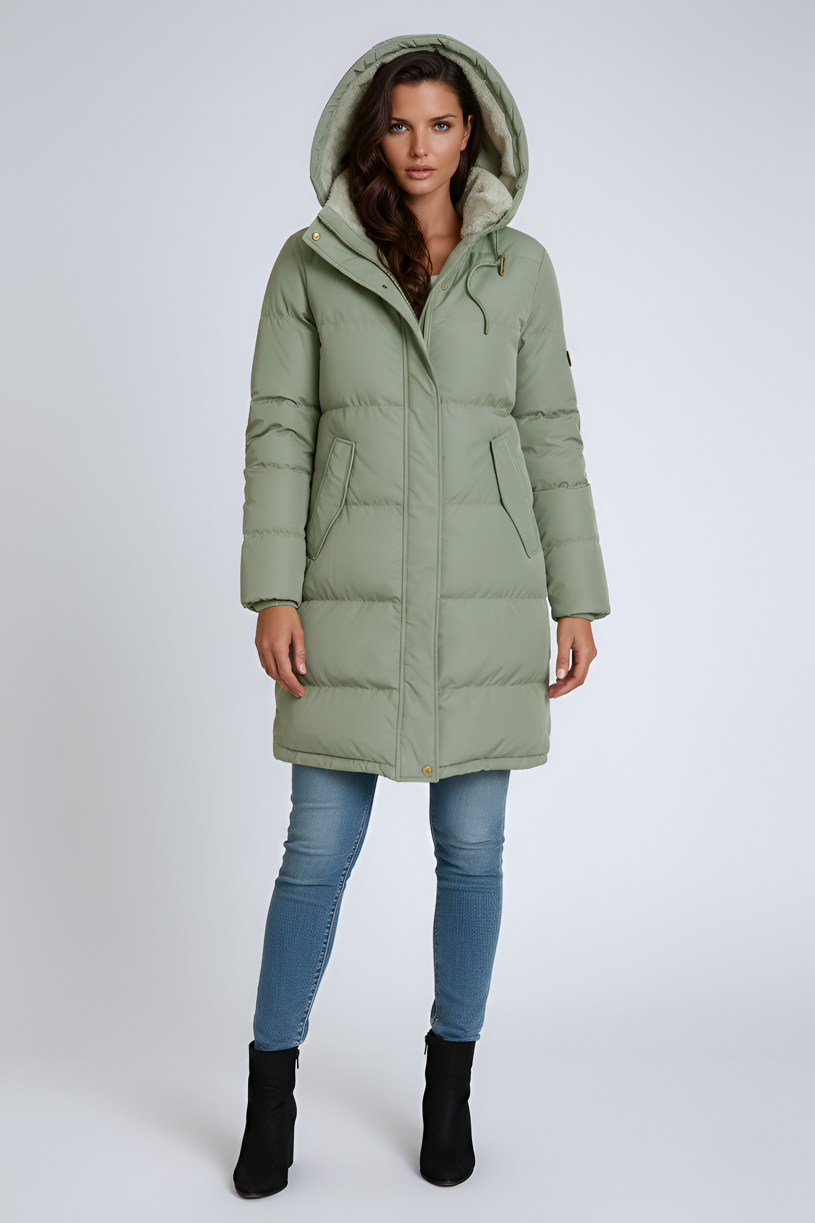 Women’s Long Hooded Puffer Coat Insulated Winter Jacket with Faux Fur Lining