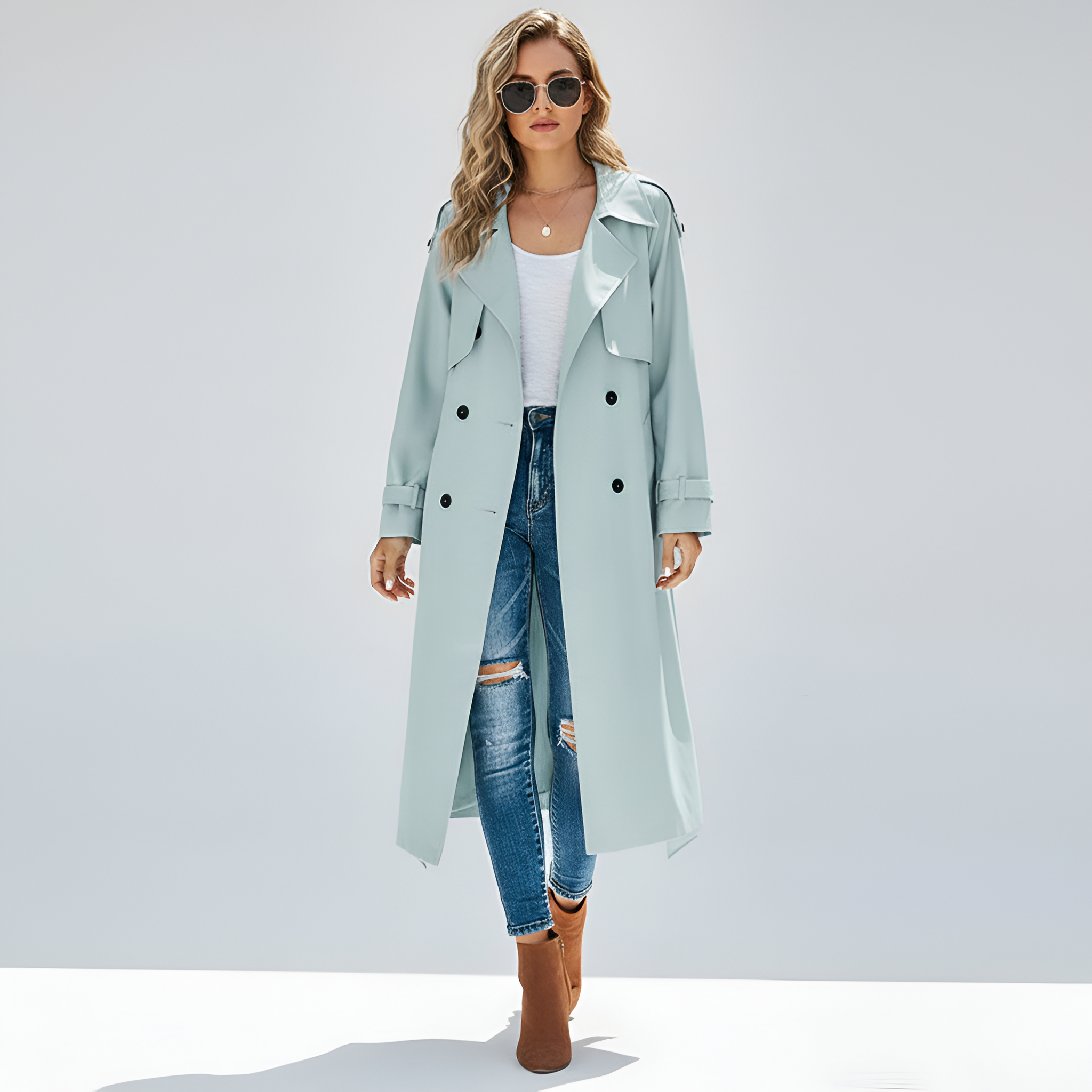 Abrigo largo para mujer By Assuli, gabardina ligera de doble botonadura