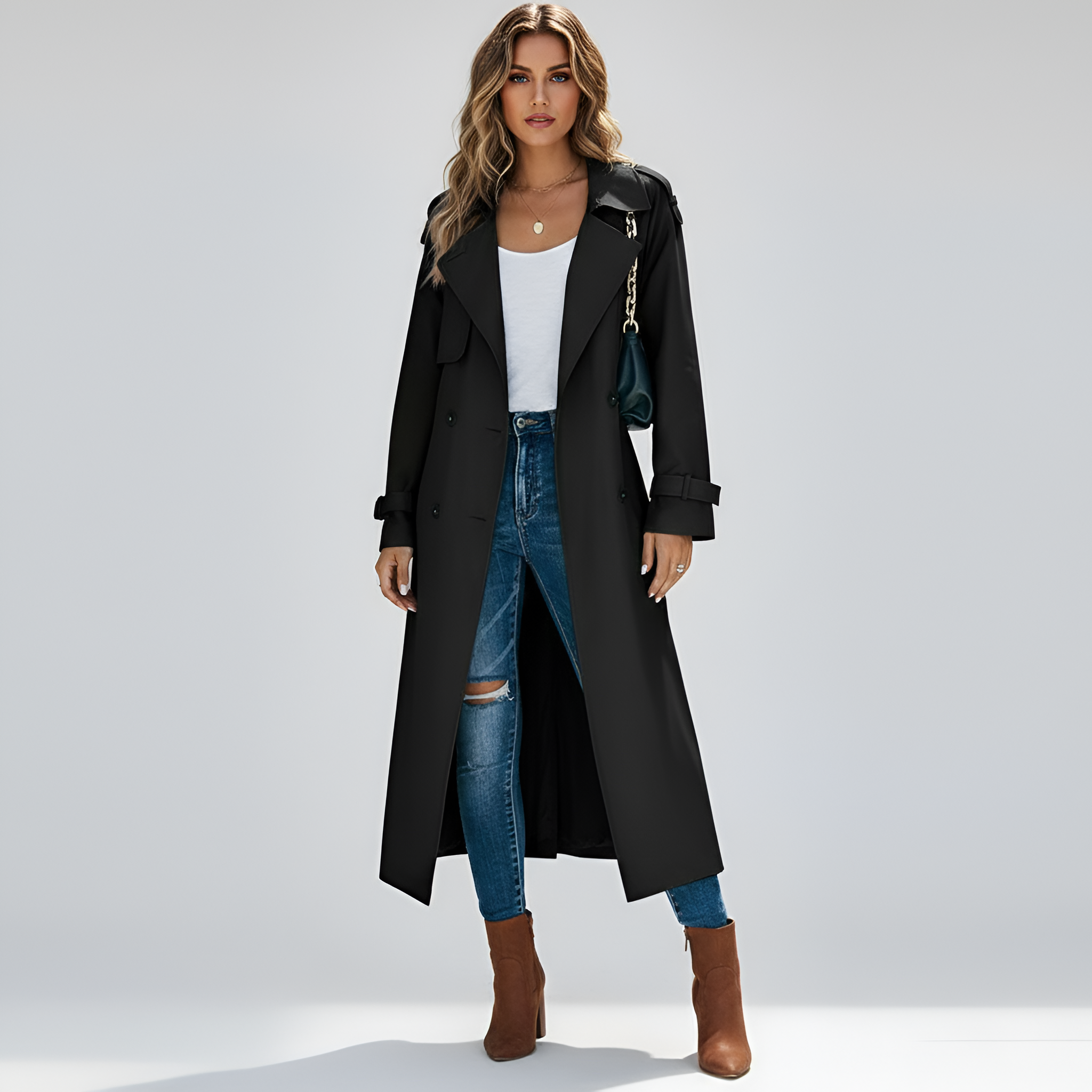 Abrigo largo para mujer By Assuli, gabardina ligera de doble botonadura