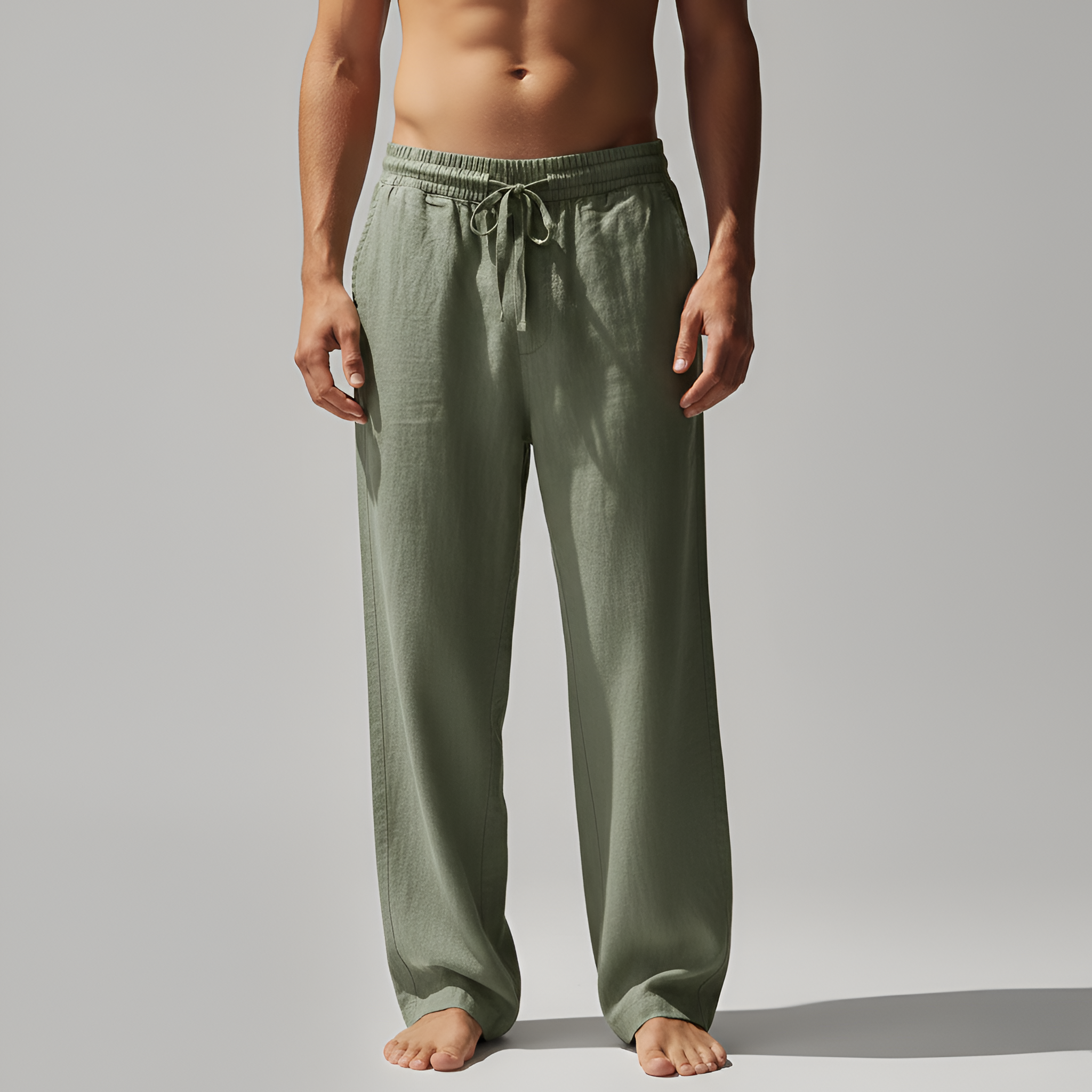 Męskie spodnie do domu z sznurkiem w pasie, luźny krój, mieszanka bawełny