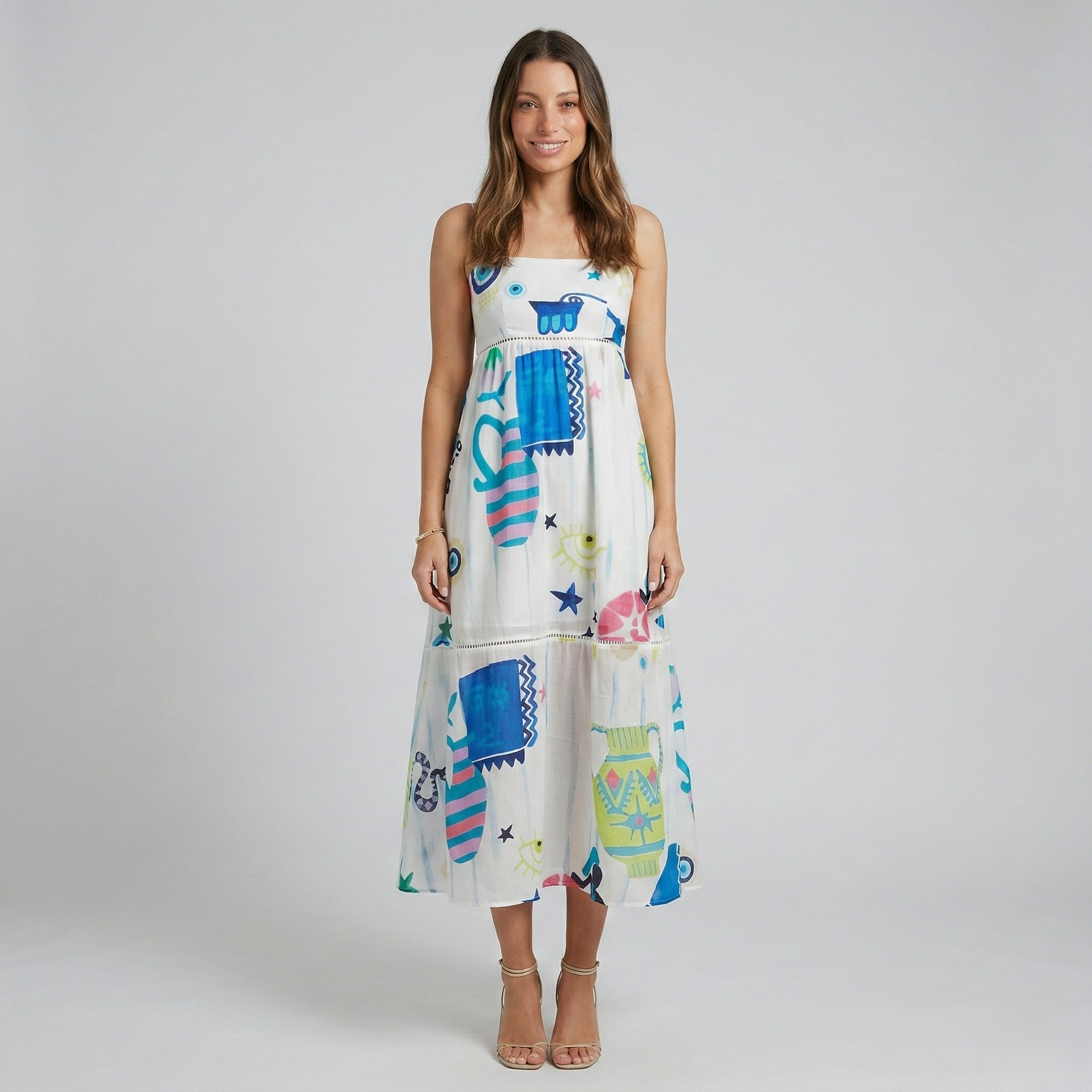 Women’s Strapless Midi Dress Printed Summer Casual A-Line Sundress