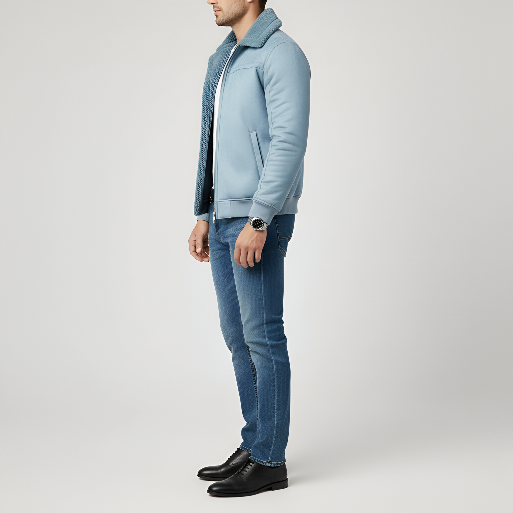 Casaco com Forro de Shearling para Homem Fecho de Correr Roupa Casual de Inverno