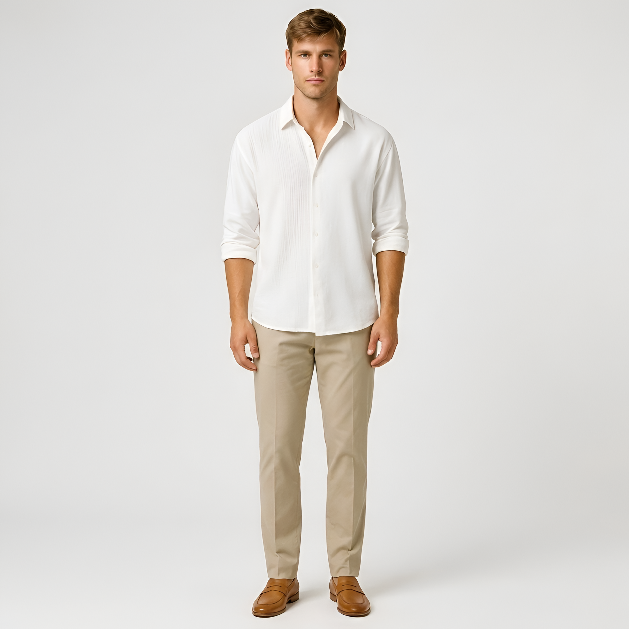 Męska koszula na guziki lekka bawełniana codzienna z długim rękawem