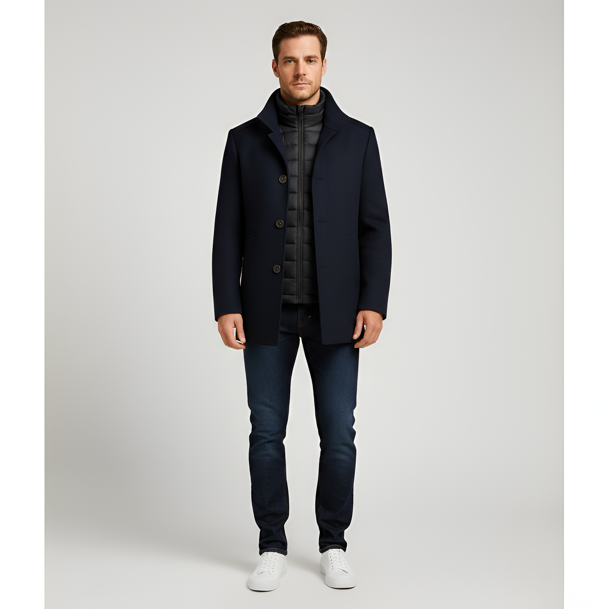 Abrigo de lana para hombre con cuello alto ajuste estructurado ropa de invierno