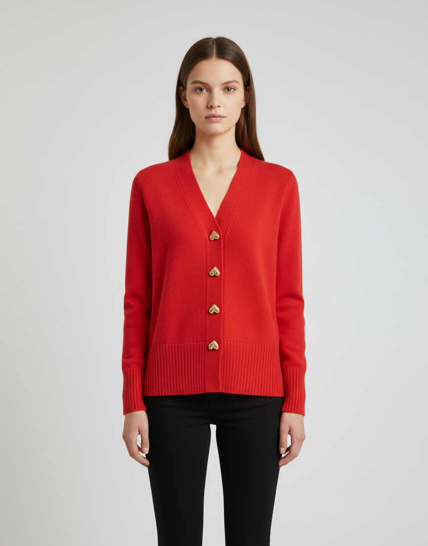 By Assuli women’s knit cardigan with heart-button design