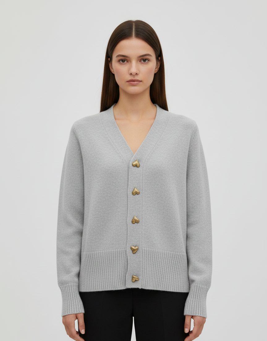 By Assuli women’s knit cardigan with heart-button design