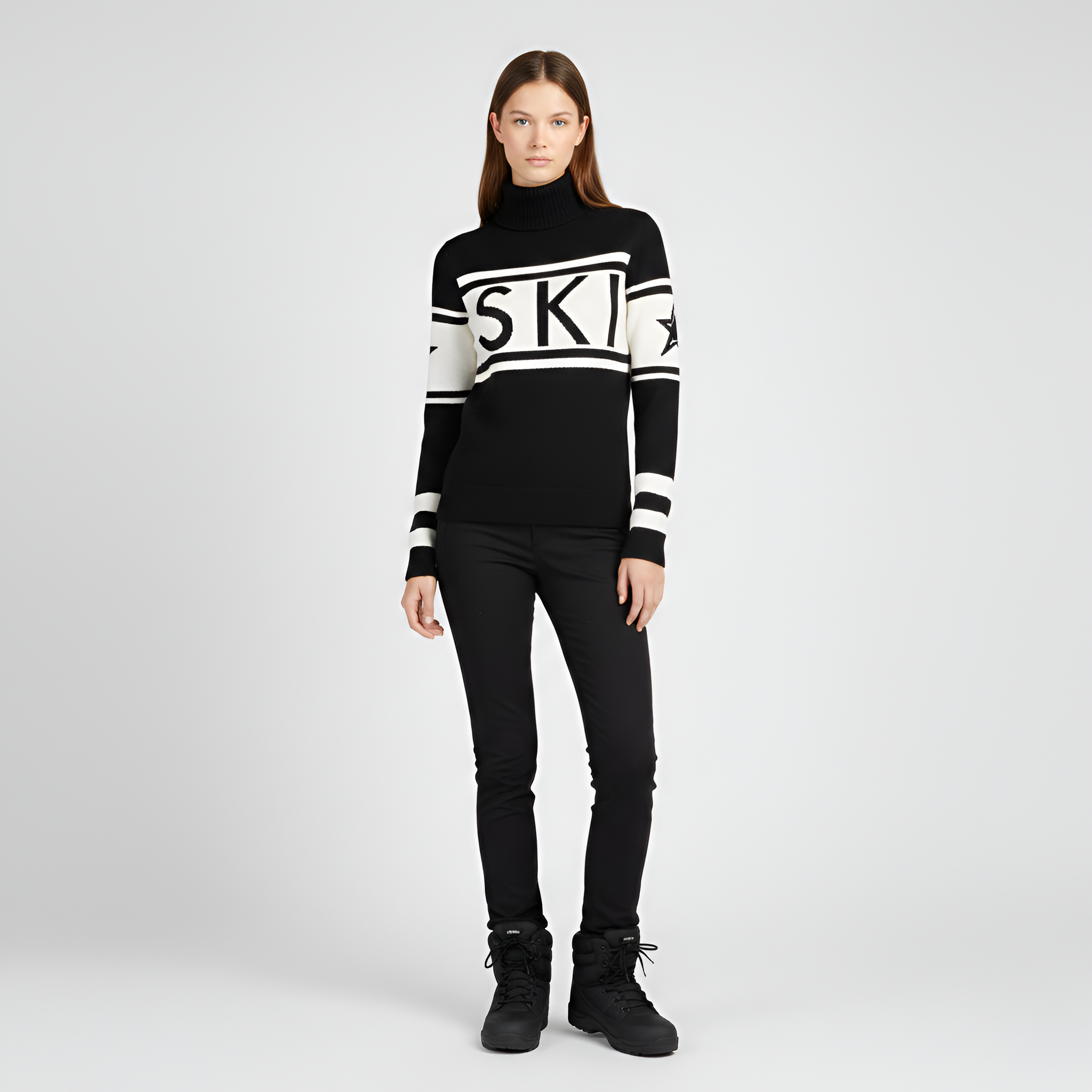 Women’s Turtleneck Knit Sweater Wool Blend Logo Design