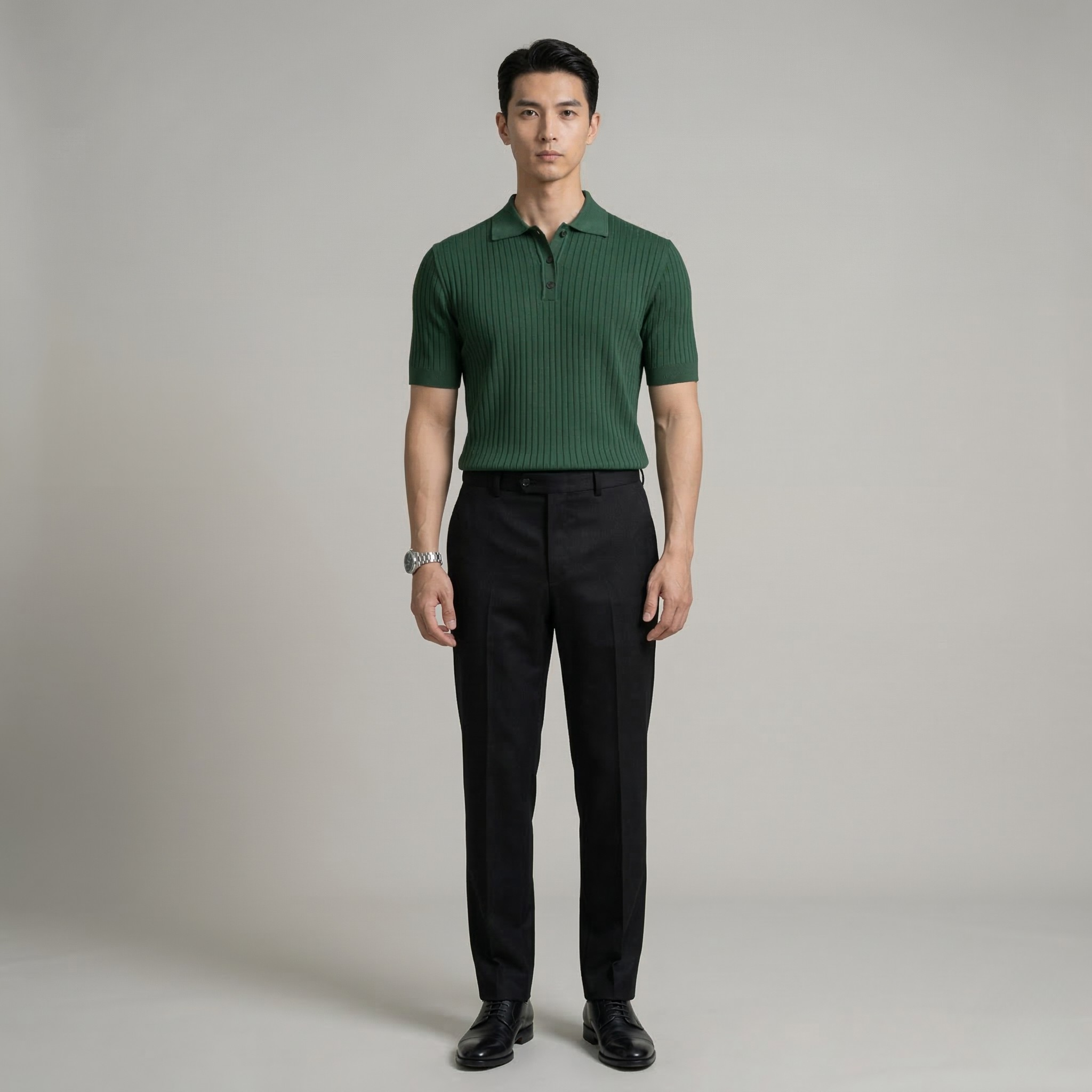 Herren Poloshirt aus Rippstrick, kurzärmelig, legere Knopfleiste, Sommeroberteil