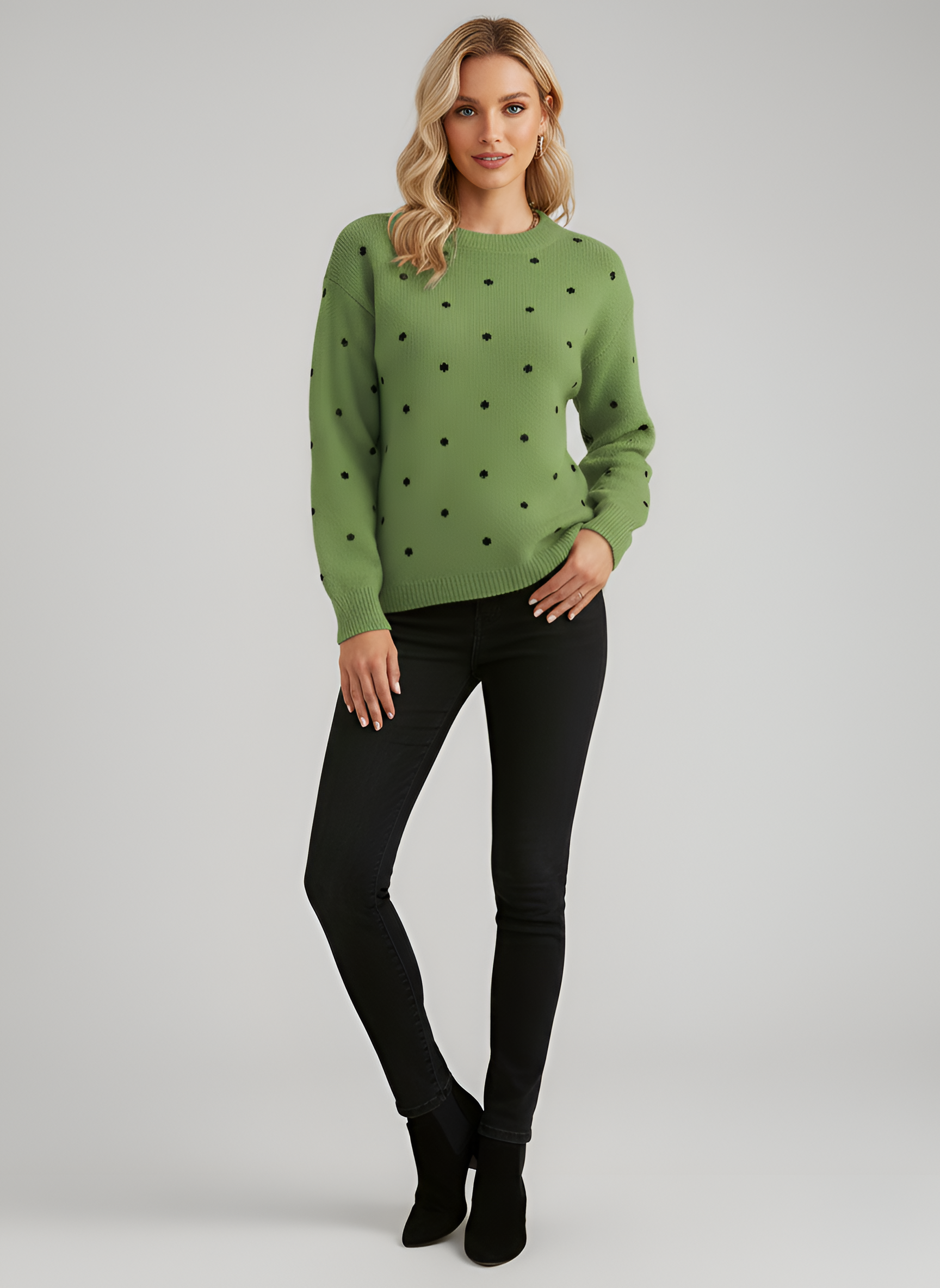 By Assuli women’s knitted sweater with polka dot pattern and crew neck