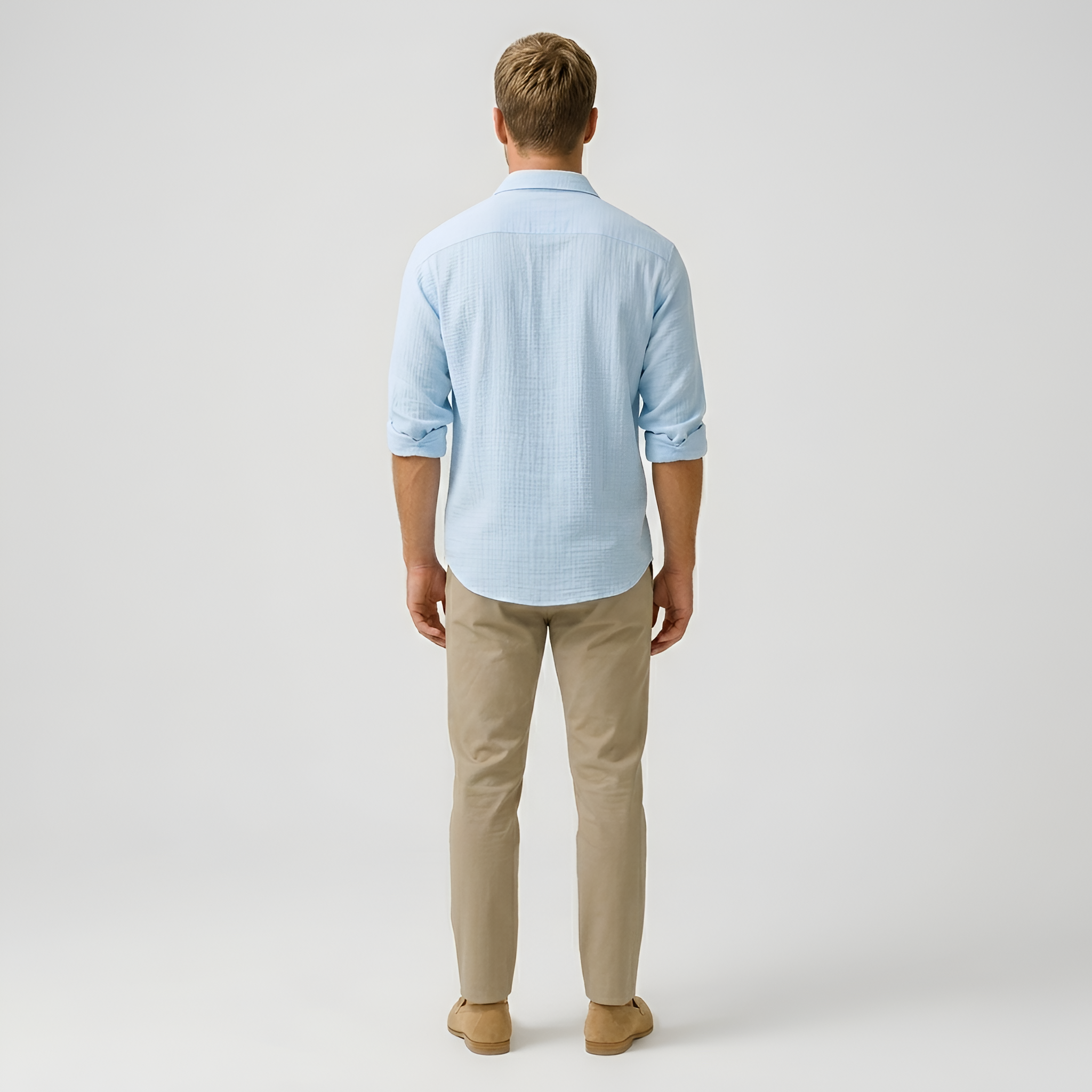 Męska koszula na guziki lekka bawełniana codzienna z długim rękawem