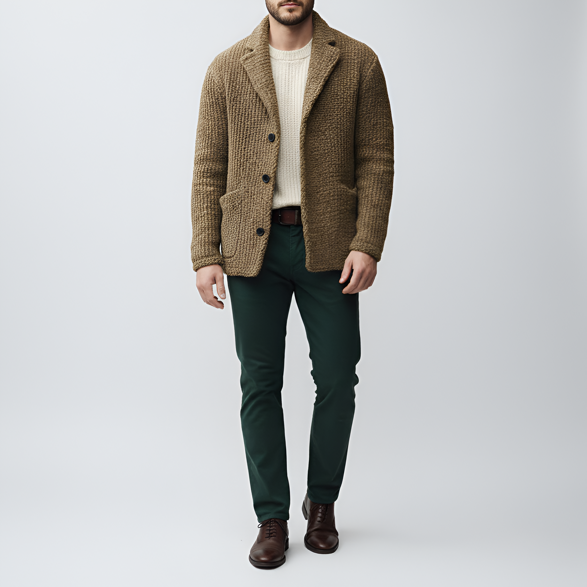 Férfi gyapjúkeverék kötött kabát gombos elülső hétköznapi télikabát