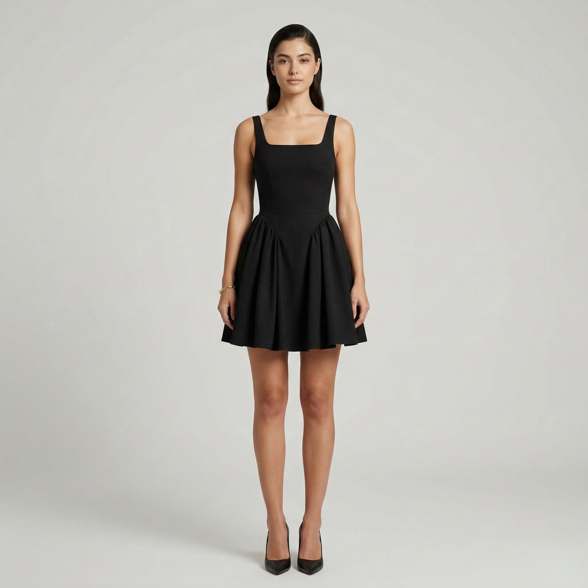 Abito Mini Donna con Scollo Quadrato, Senza Maniche, Linea A, Vestibilità Svasata, Abito da Festa