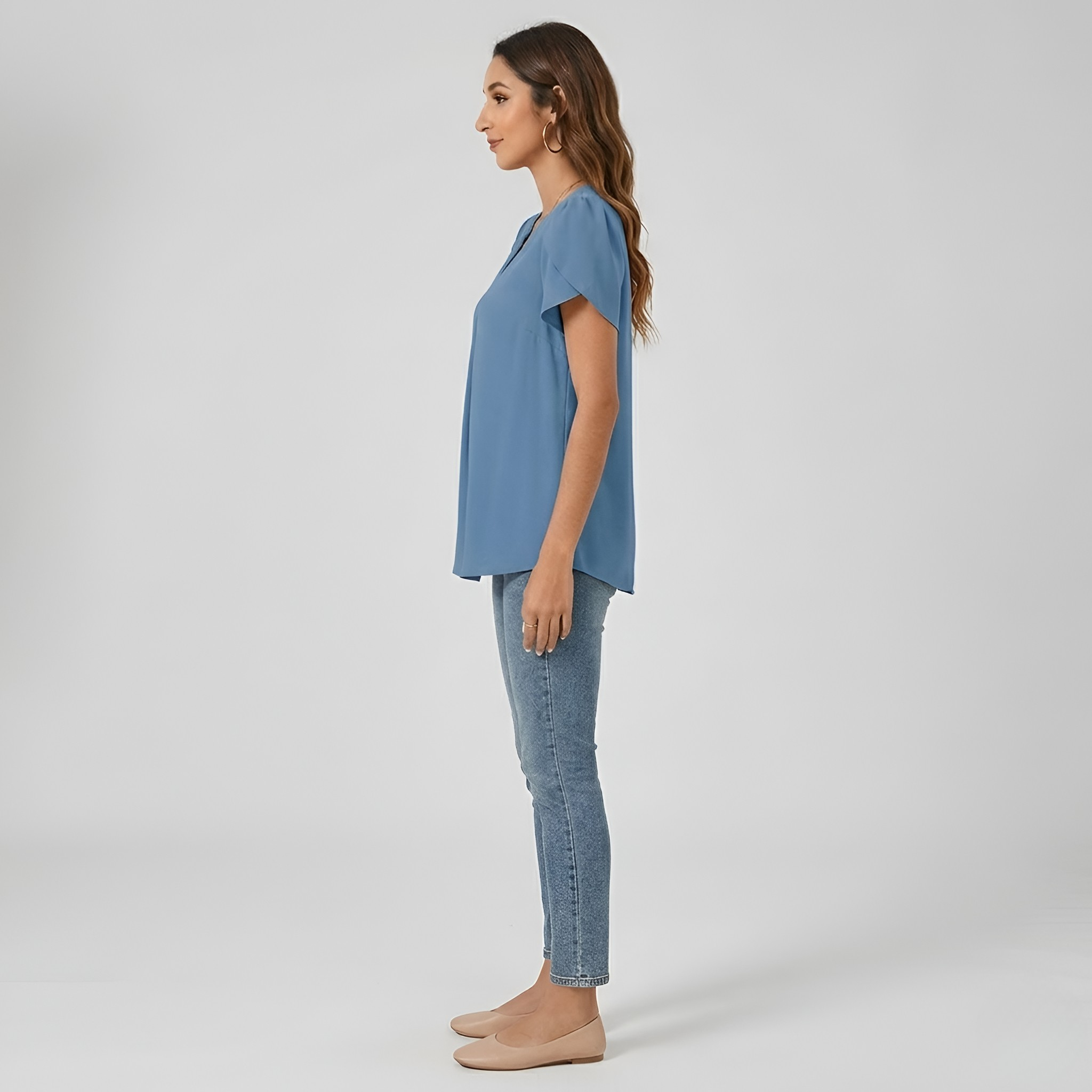 Blusa donna scollo a V maniche corte vestibilità ampia top casual da lavoro