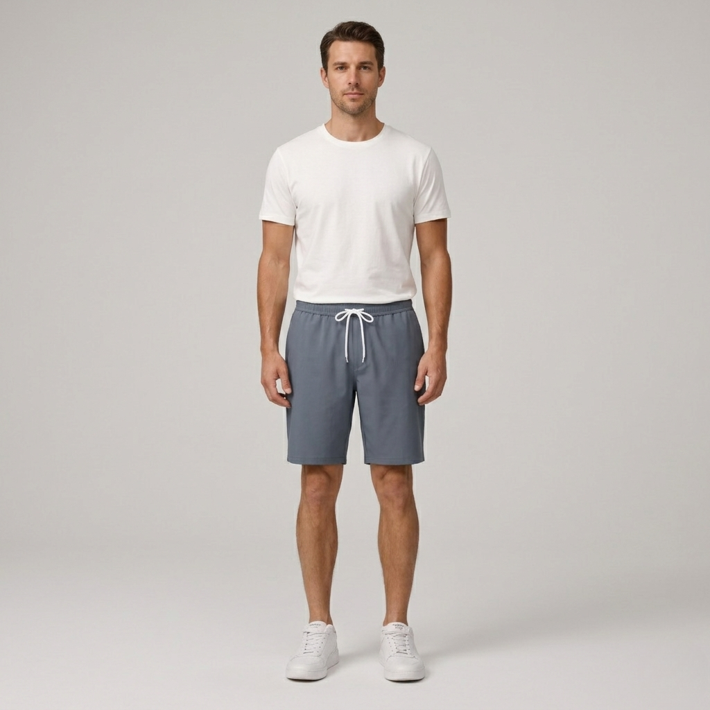 Herren Baumwoll-Shorts mit Kordelzug, elastischem Bund, lässige Sommer-Shorts mit Taschen