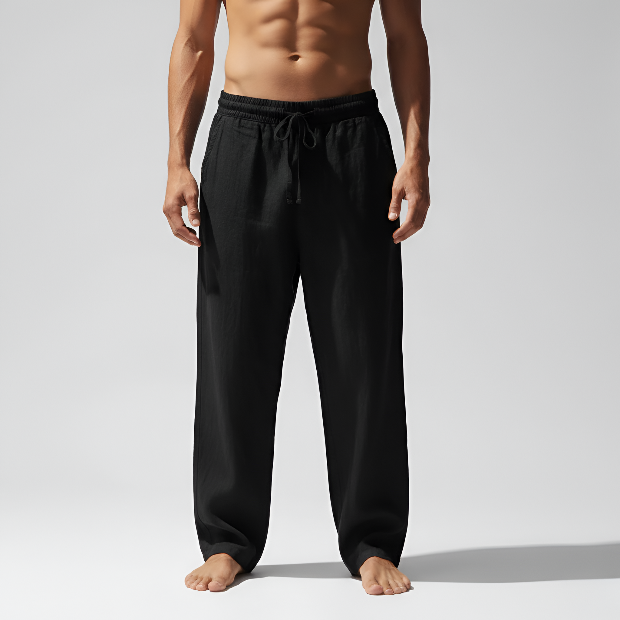 Męskie spodnie do domu z sznurkiem w pasie, luźny krój, mieszanka bawełny