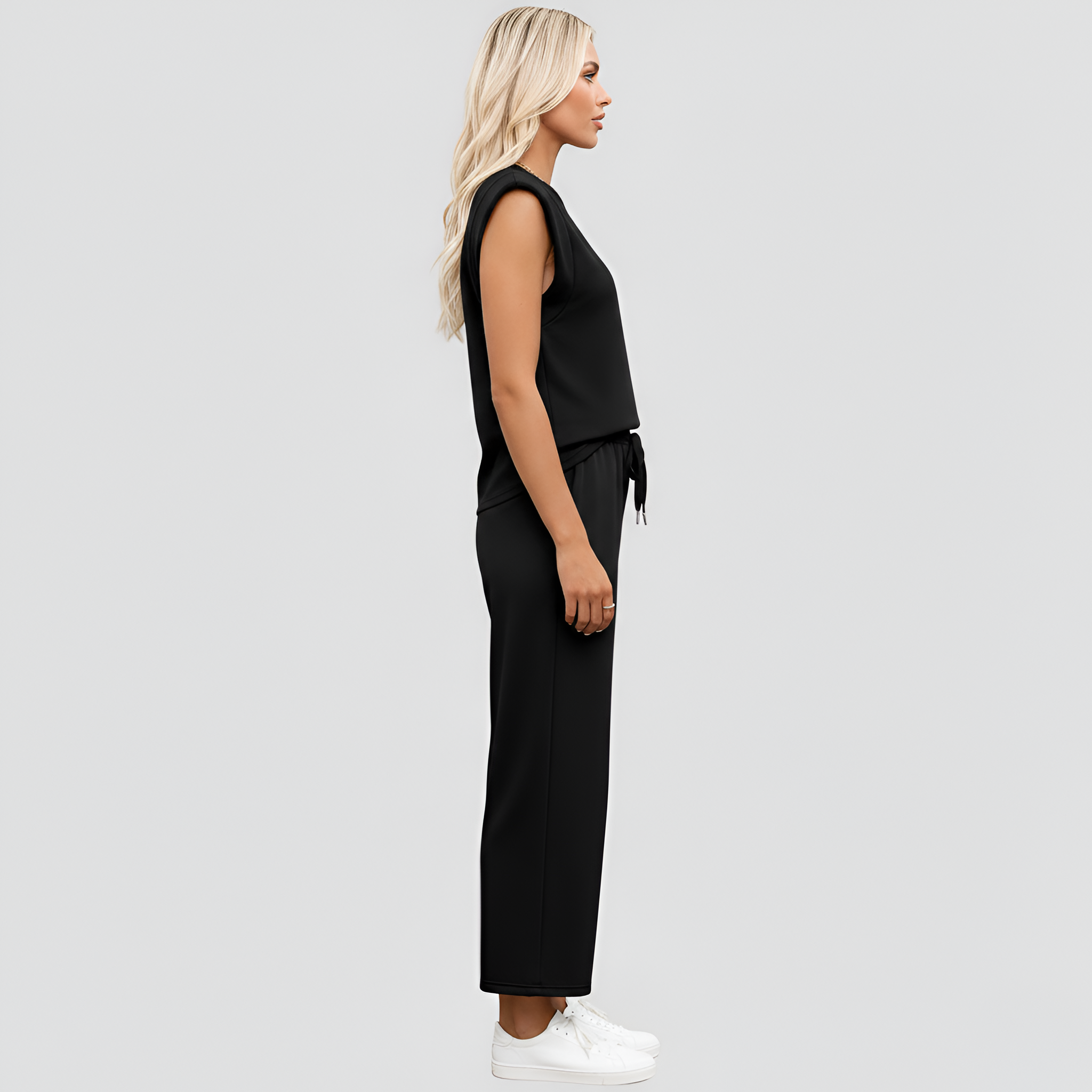 Ensemble détente deux pièces pour femme : haut sans manches et pantalon large