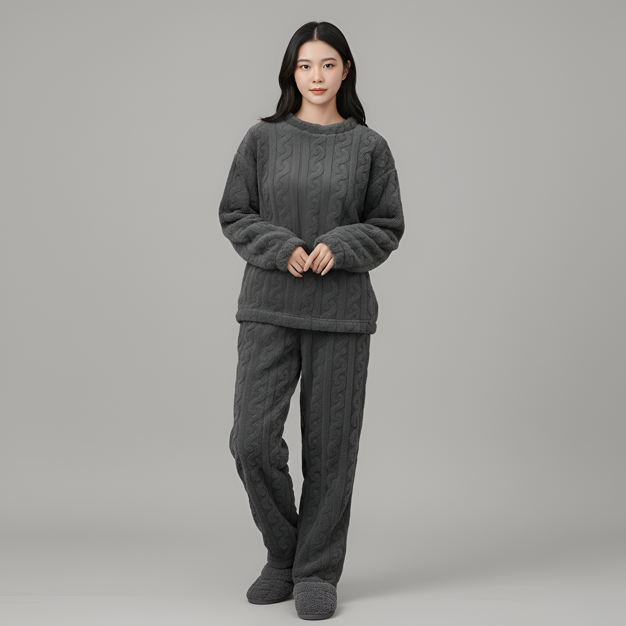 By Assuli women’s plush fleece loungewear set with long sleeve top and pants