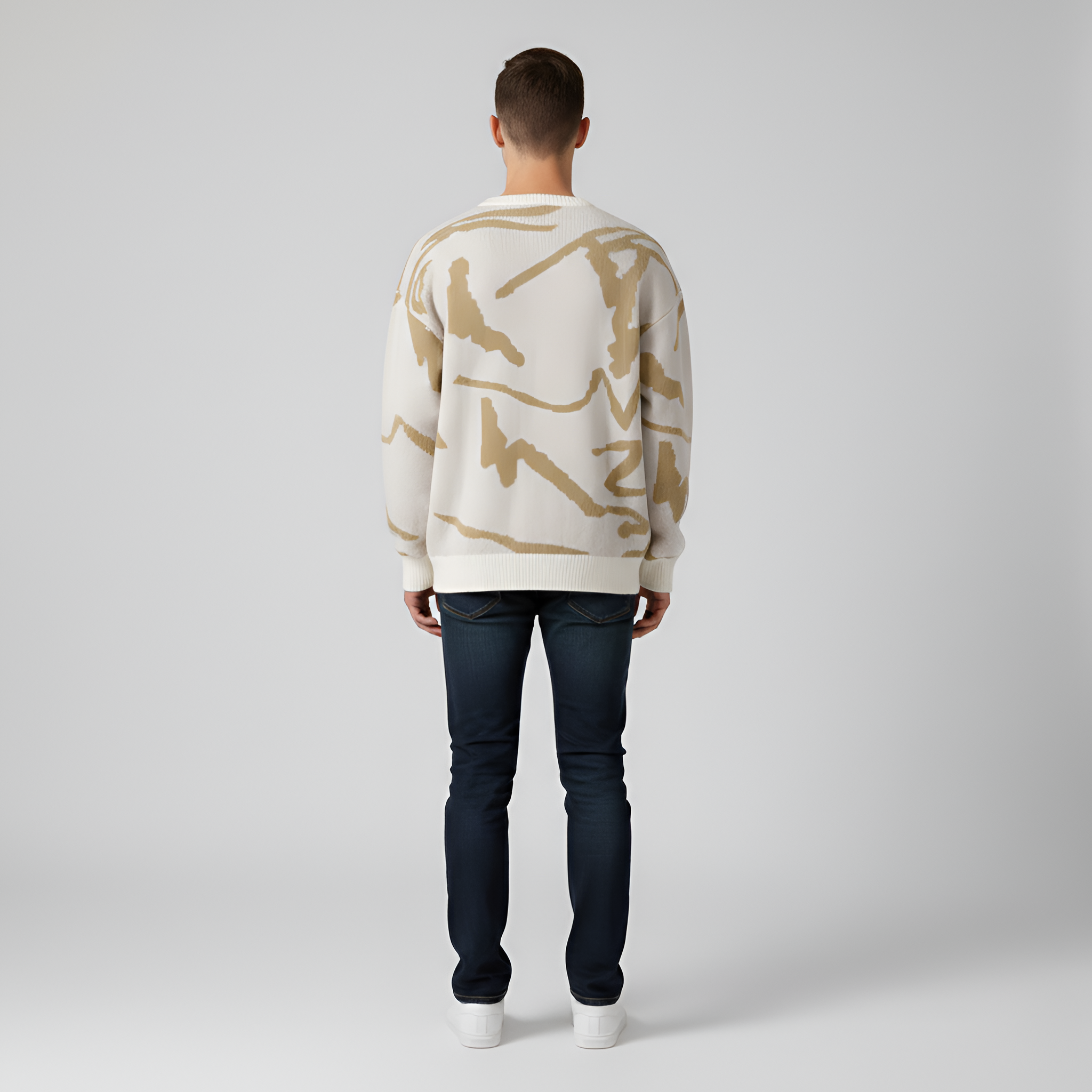 Férfi elvont mintás kötött kereknyakú pulóver hétköznapi viseletre